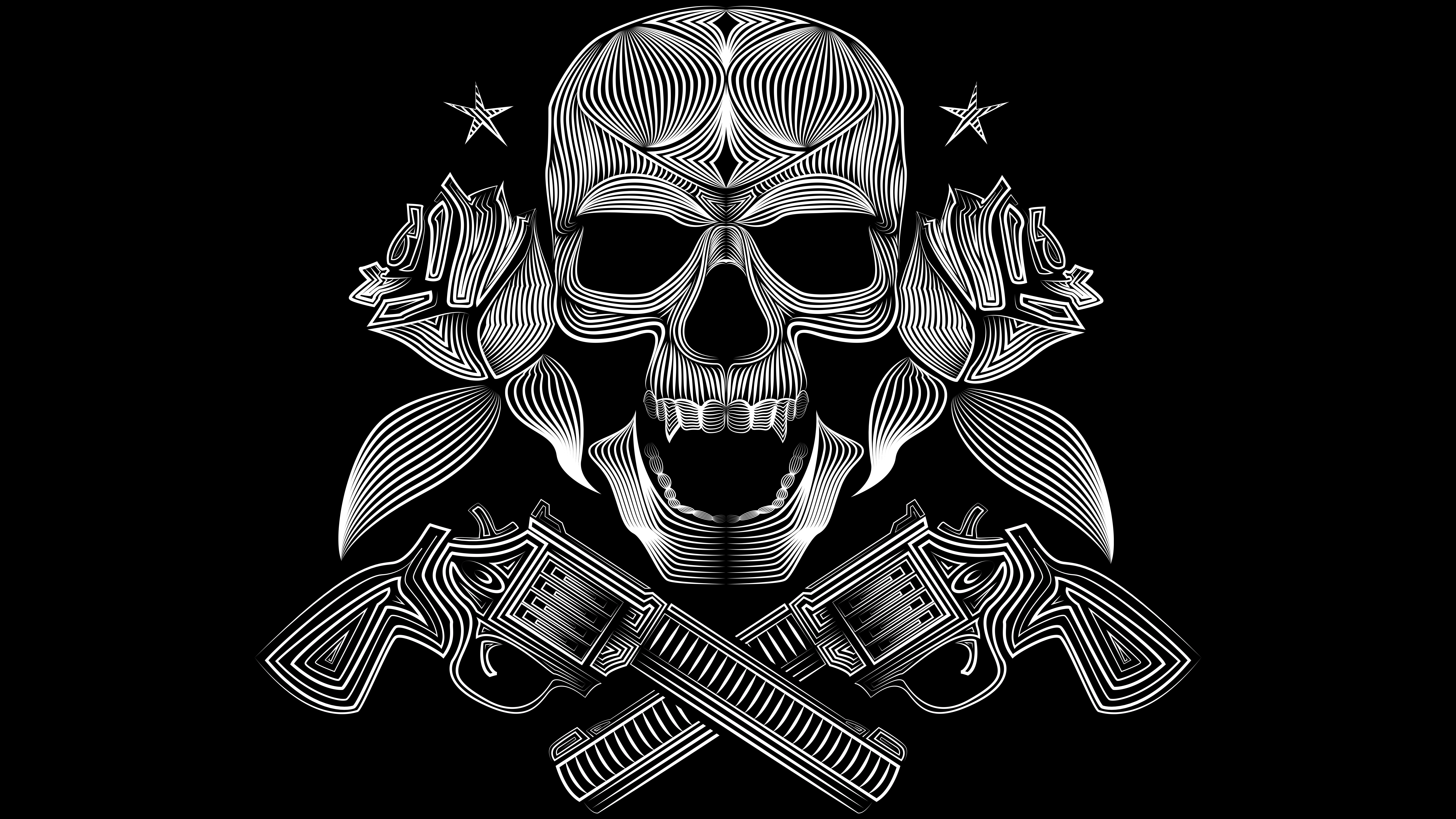 White Vector Black Pirates Gun Skull Gangsters 8000x4500