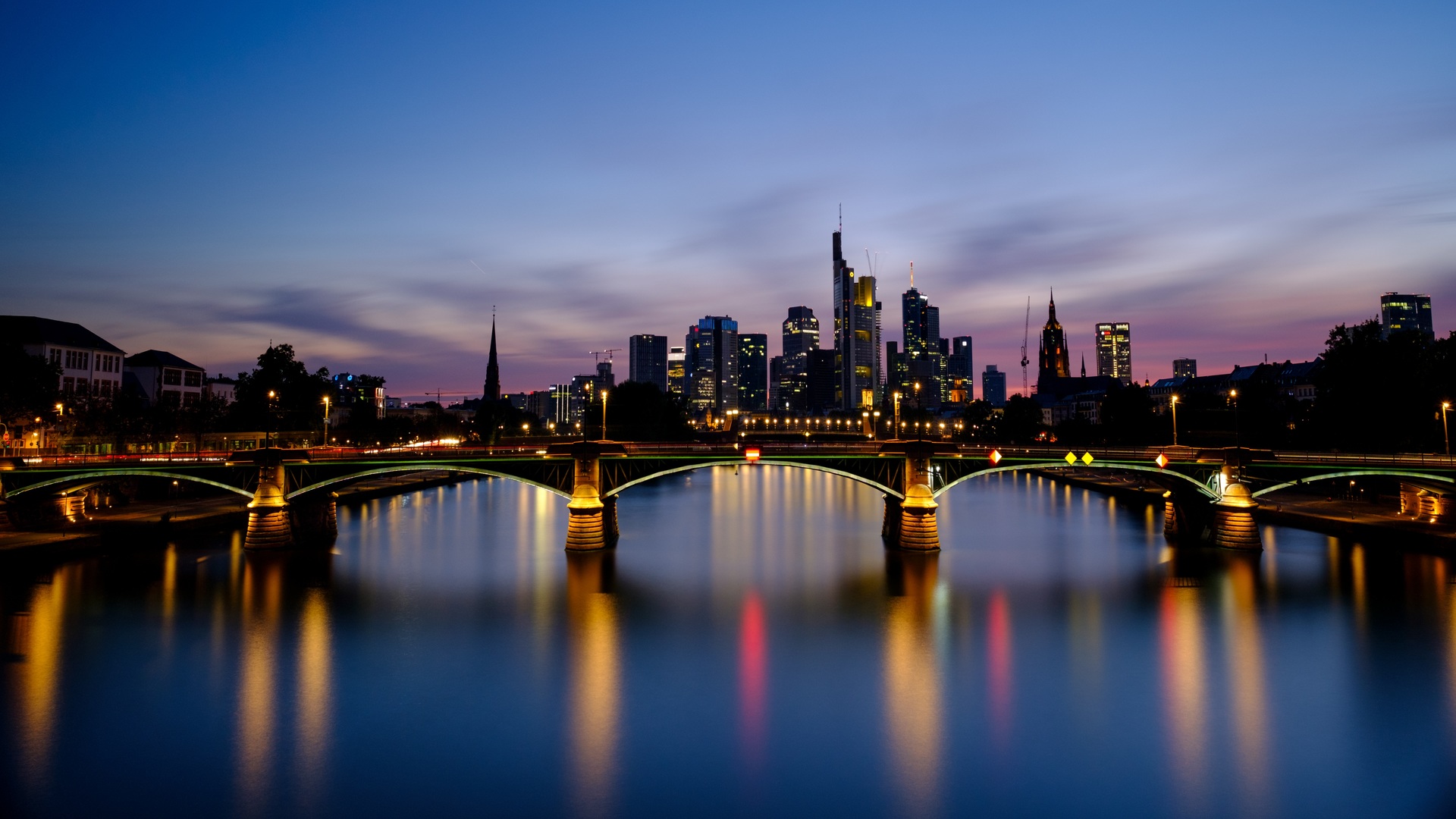 Bridge Germany Frankfurt Night Lights 1920x1080