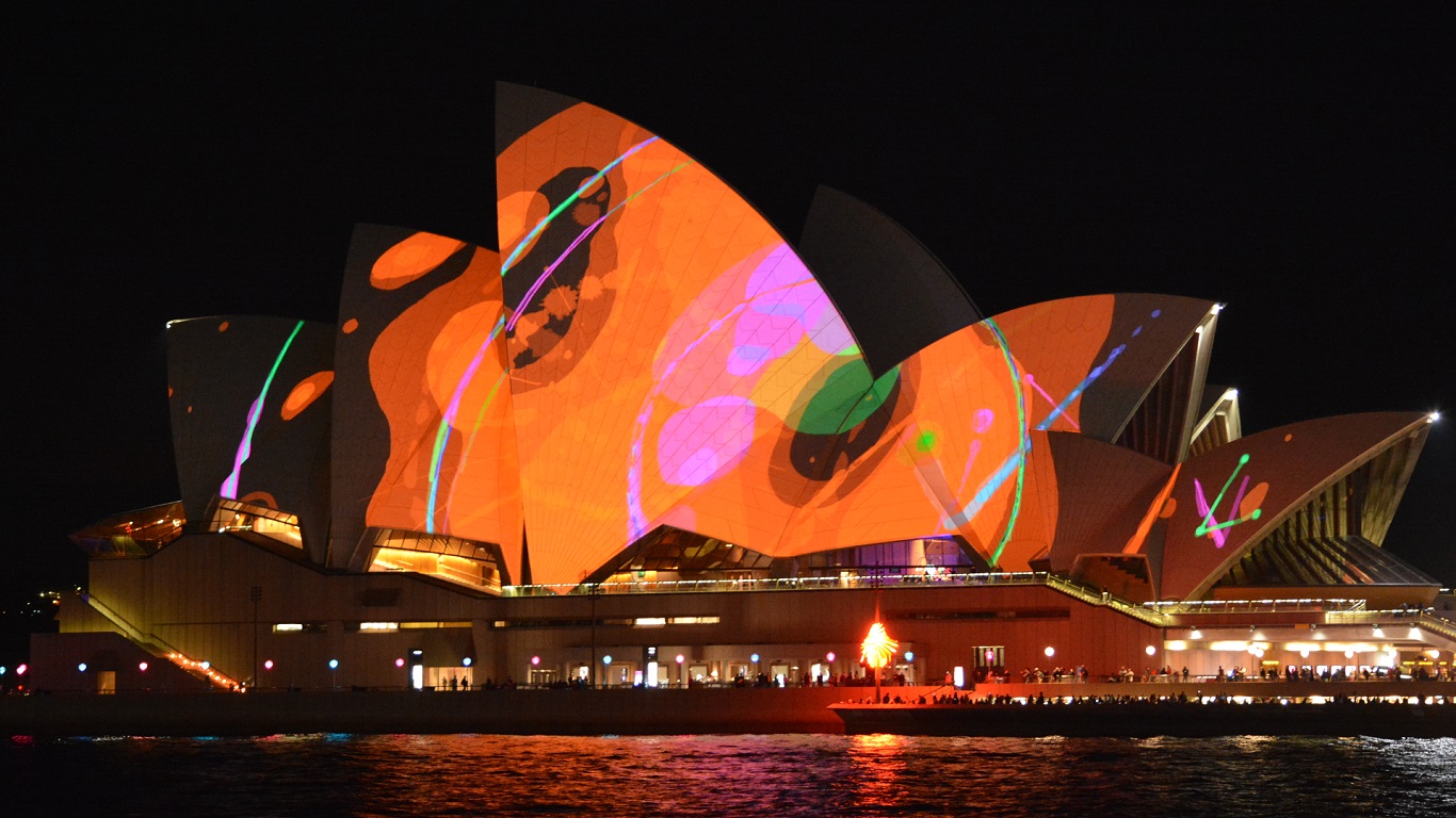 Sydney Australia Colorful Architecture Light Night Sydney Opera House 1366x768