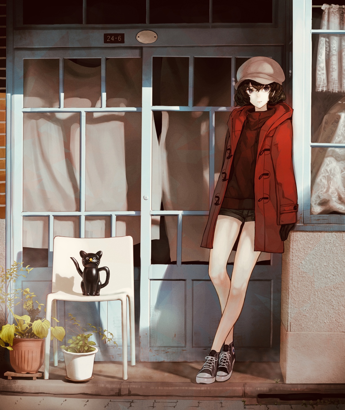 Anime Girls Anime Urban Standing Chair Cats Legs Hat Kaoming 1200x1429