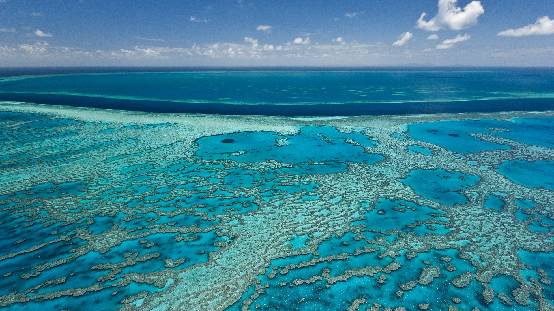 Nature Landscape Far View Horizon Clouds Sky Water Coral Coral Reef Great Barrier Reef Australia 1920x1080