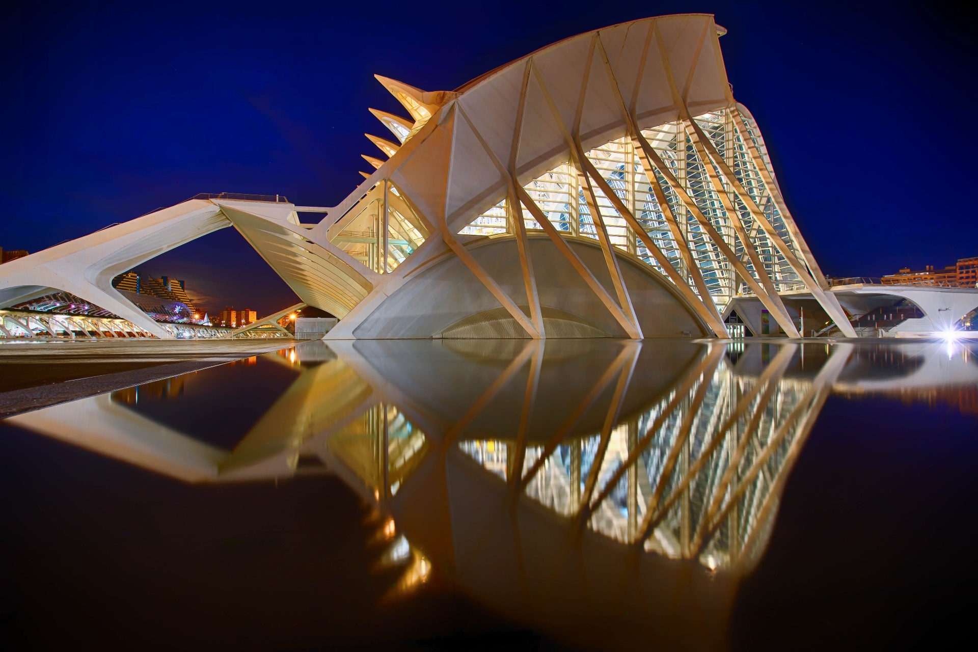 Valencia Spain Architecture Night Building Lights Reflection 1920x1280