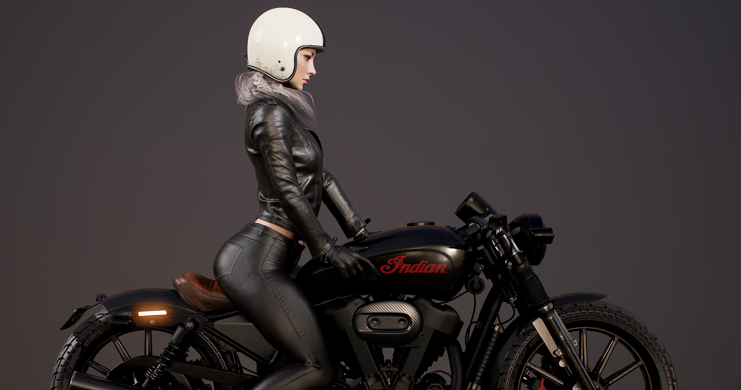 Seungmin Kim 3D CGi Digital Art Render Women Bikes Biker Jacket Helmet 2500x1316