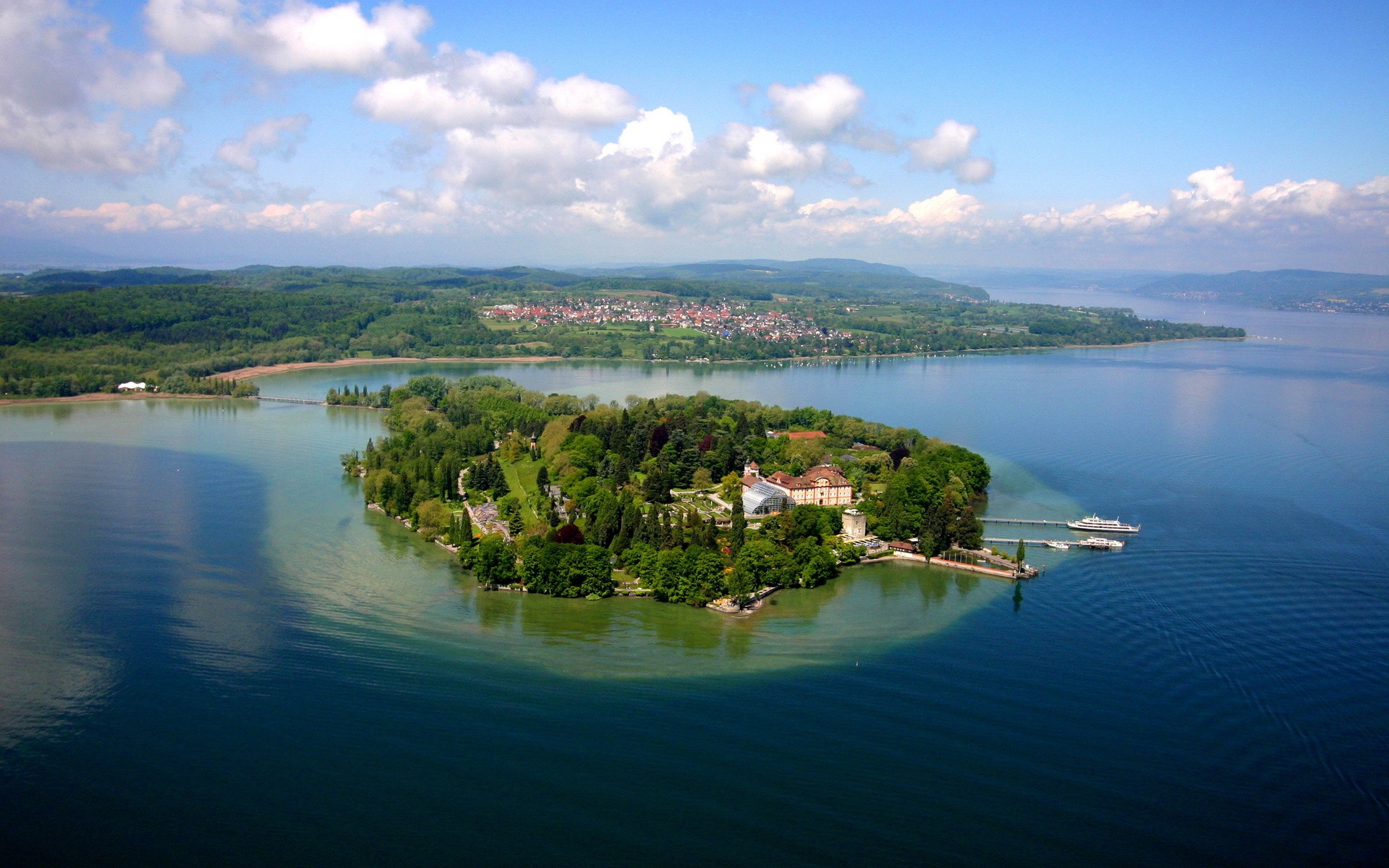Nature Landscape Island Aerial View Lake Constance Botanic Gardens 1920x1200
