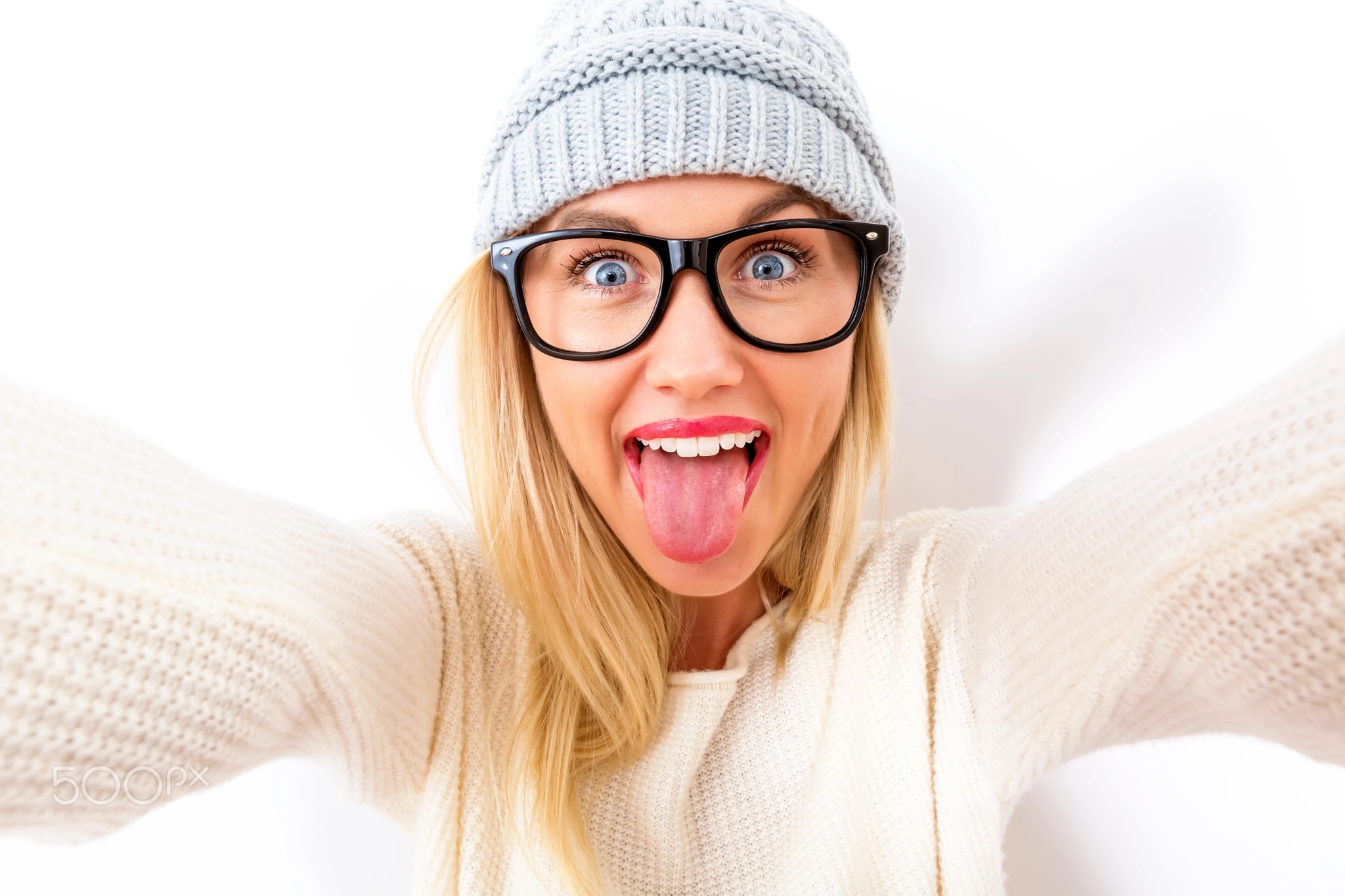Women With Glasses Tongues Face Blonde Blue Eyes Crazy Face 2048x1365