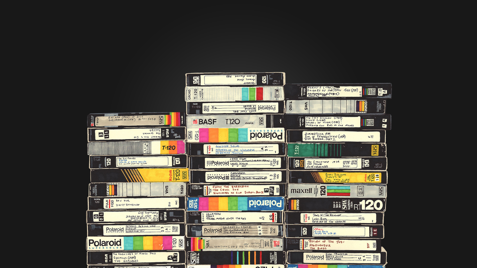 VHS Video Tape Vintage Polaroid Simple Background 1920x1080
