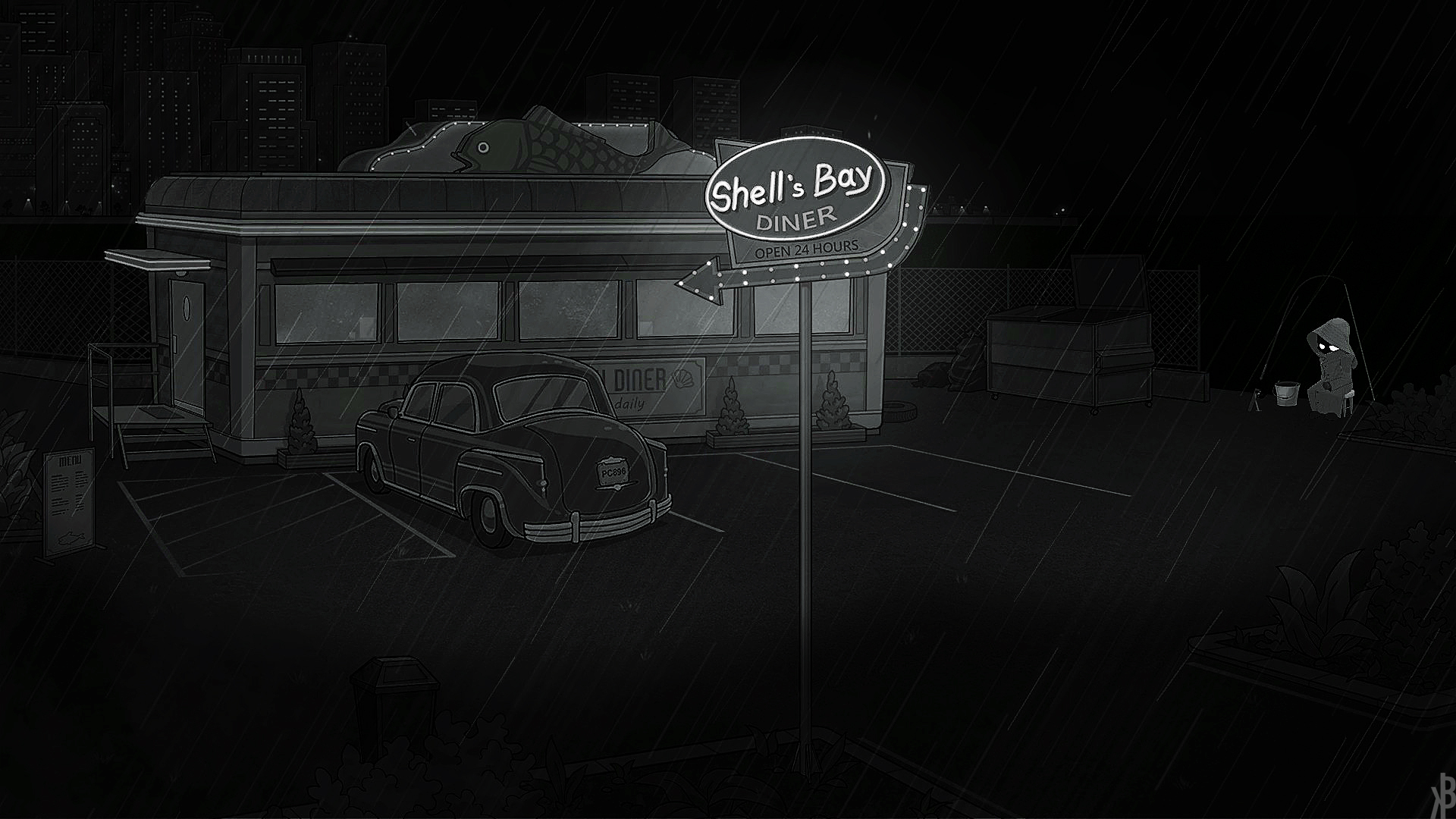 Video Games Bear With Me Monochrome Diner 1920x1080