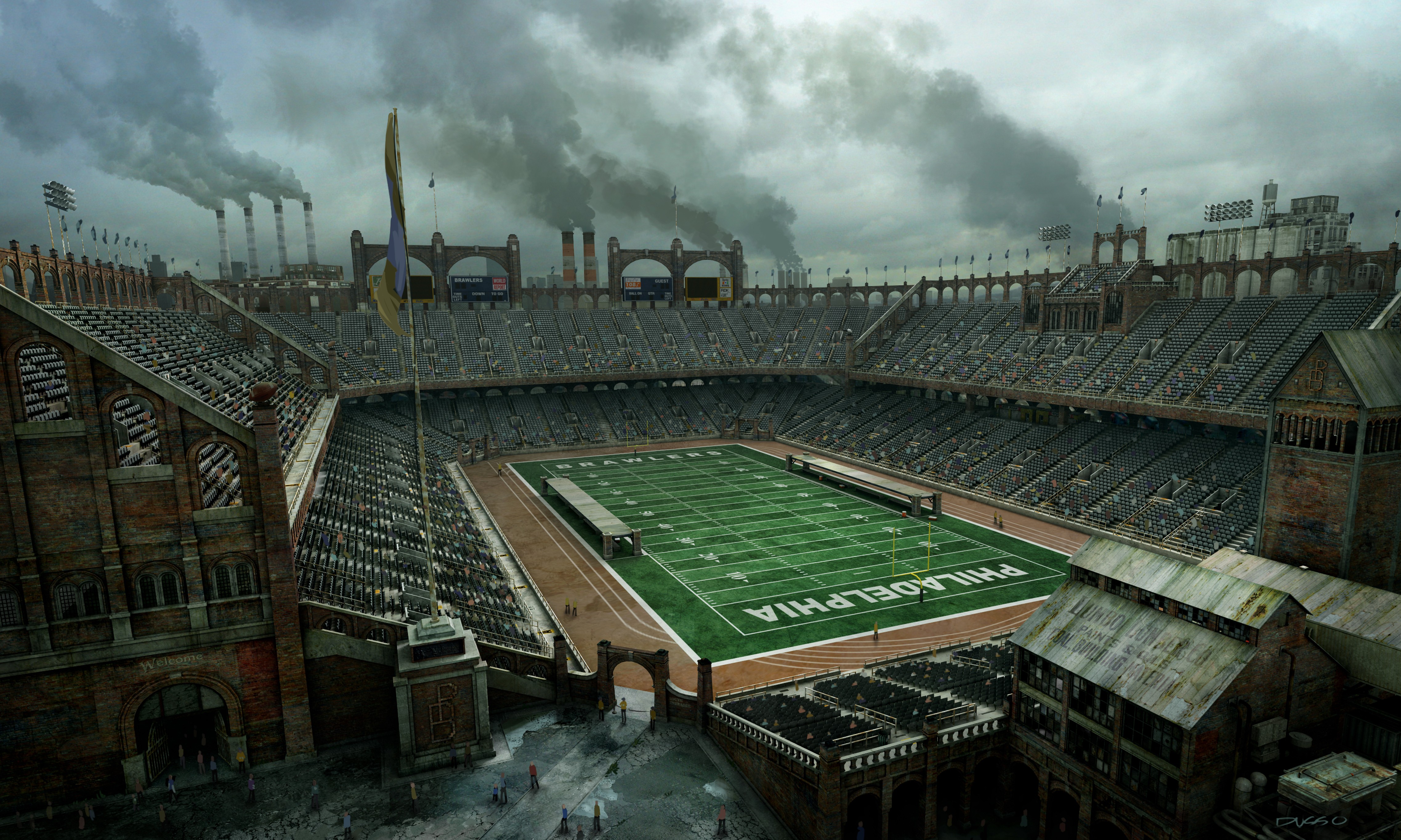 Stadium Concept Art Video Games Smoke Philadelphia Industrial Sports American Football 4550x2730