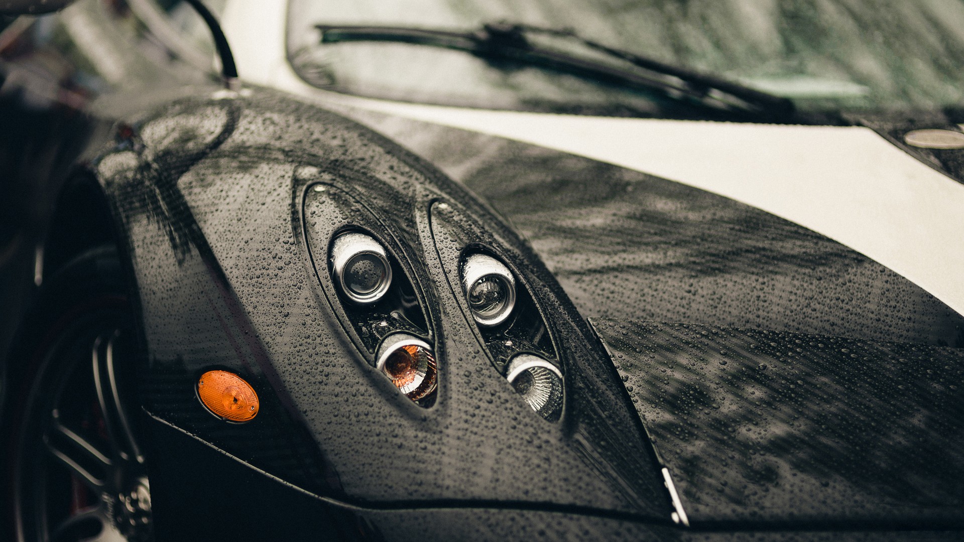 Pagani Pagani Huayra Huayra Rain Closeup Headlights Carbon Fiber Car 1920x1080
