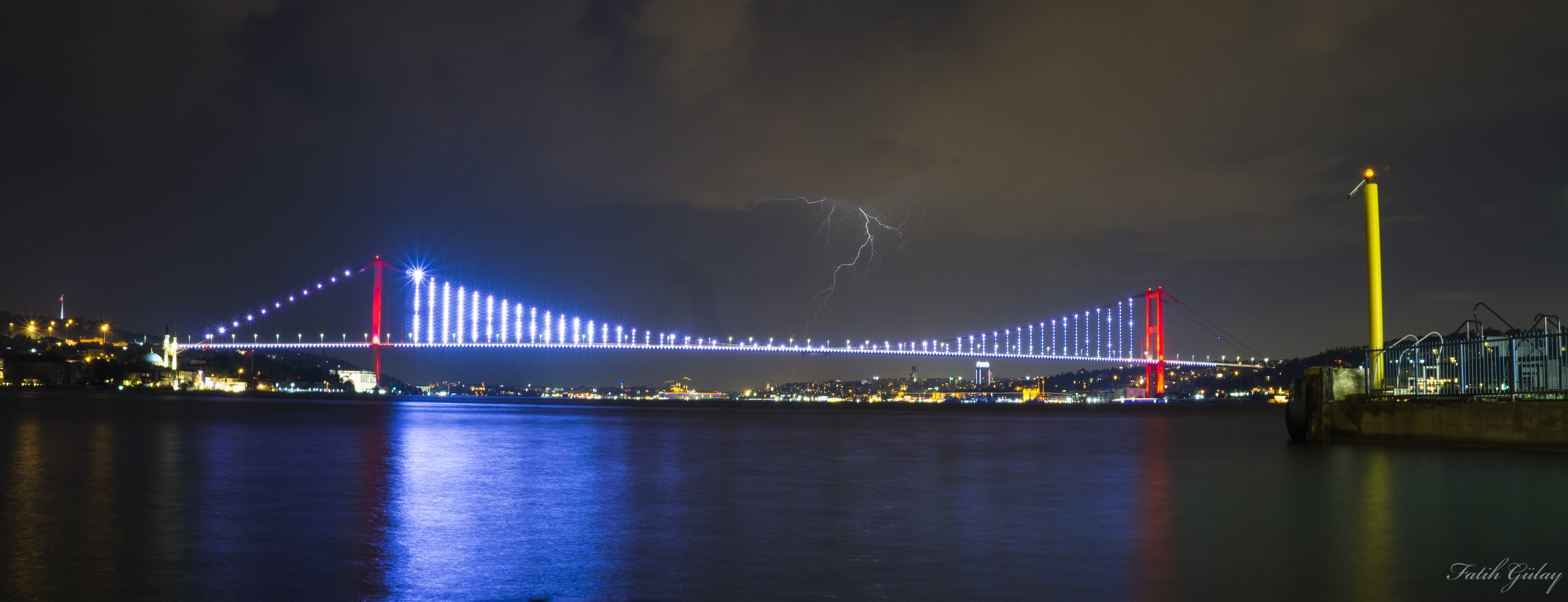 Istanbul Bosphorus Night Long Exposure City City Lights Lightning Bridge 5376x2064