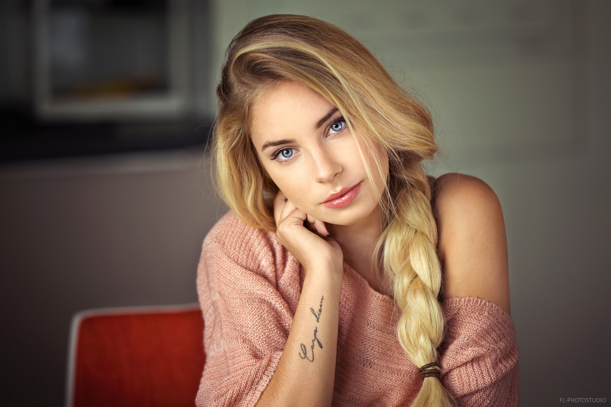 Women Lods Franck Blonde Blue Eyes Portrait Looking At Viewer Tattoo Braids Braided Hair Cassandre L 2048x1365