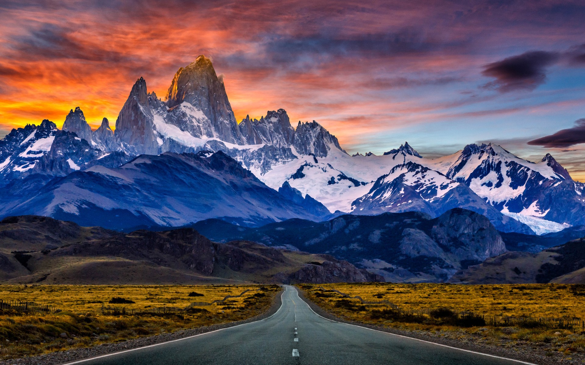 Nature Patagonia Fitz Roy Mountains Landscape Snowy Mountain Long Road 1920x1200