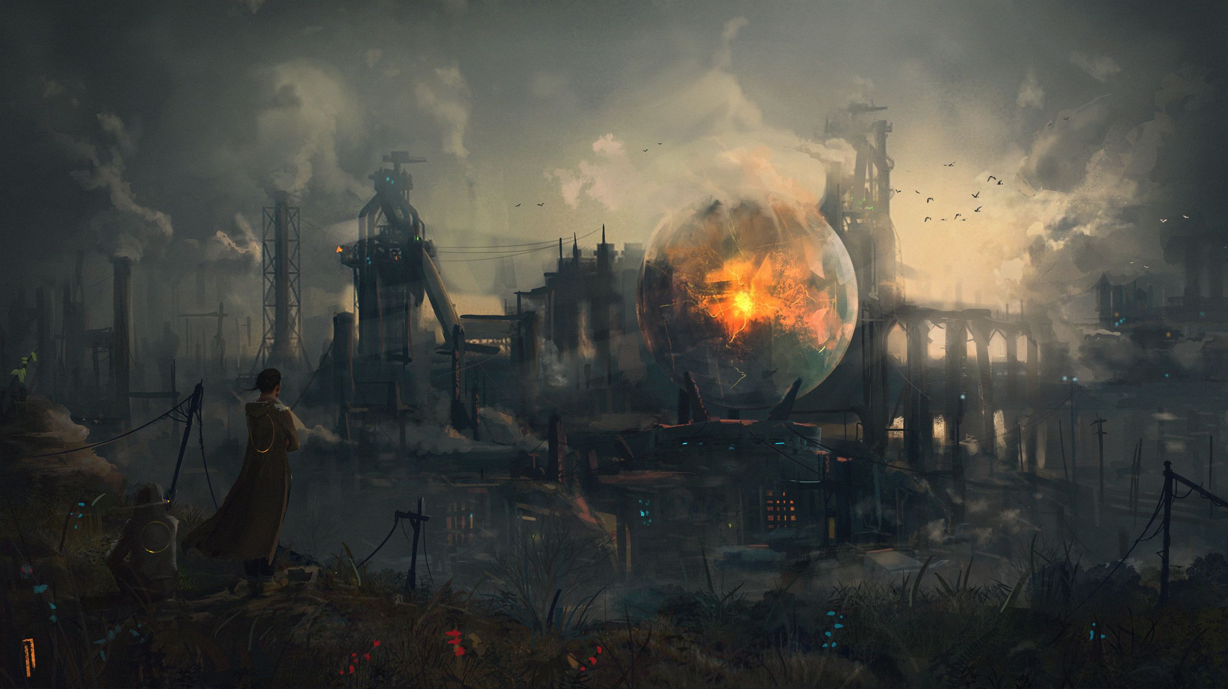 Digital Art Fantasy Art Futuristic Science Fiction Sphere Ruins Smoke Ismail Inceoglu Industrial 2500x1403