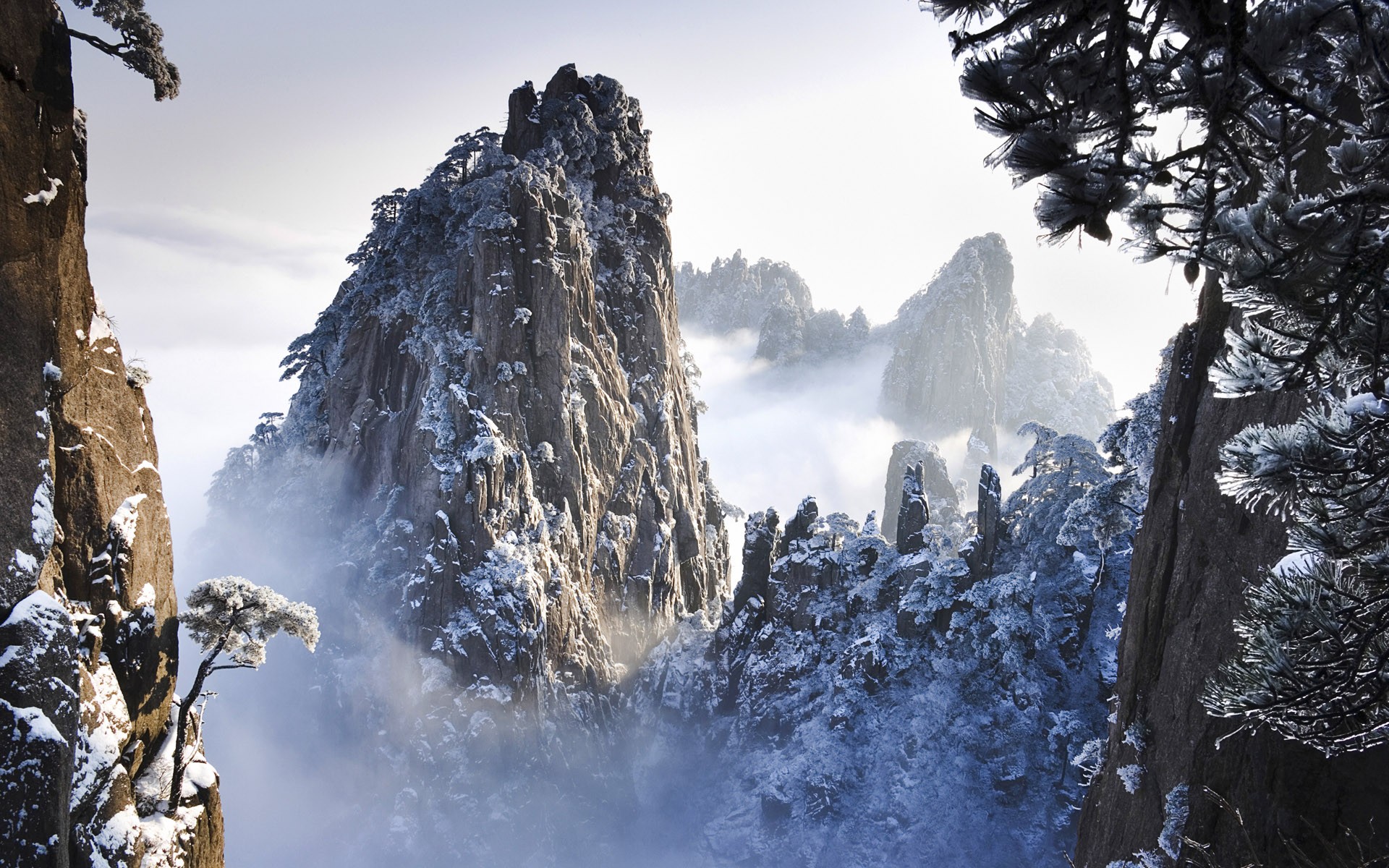 Mountains Landscape Winter Frost Huang Shan China Huanglong National Park 1920x1200