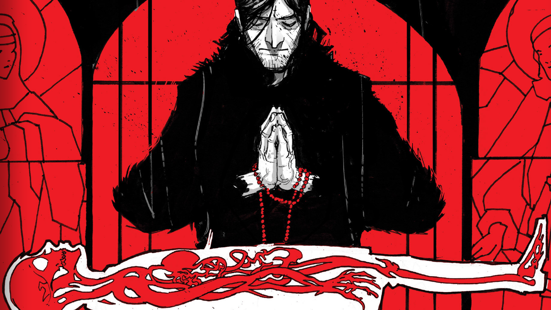 Comic Books Artwork Praying Skeleton Red 1920x1080