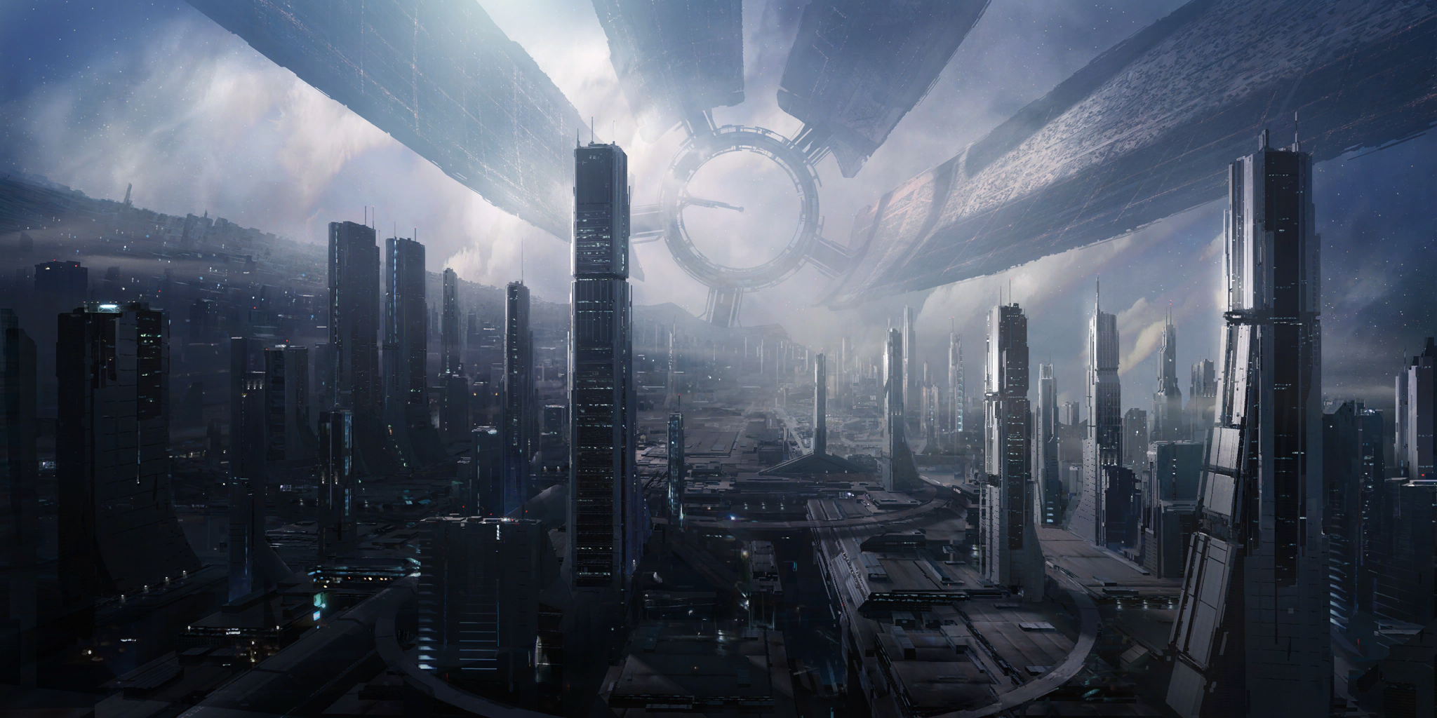 Mass Effect Citadel Futuristic City Cityscape Video Games Citadel Mass Effect Science Fiction 2048x1024