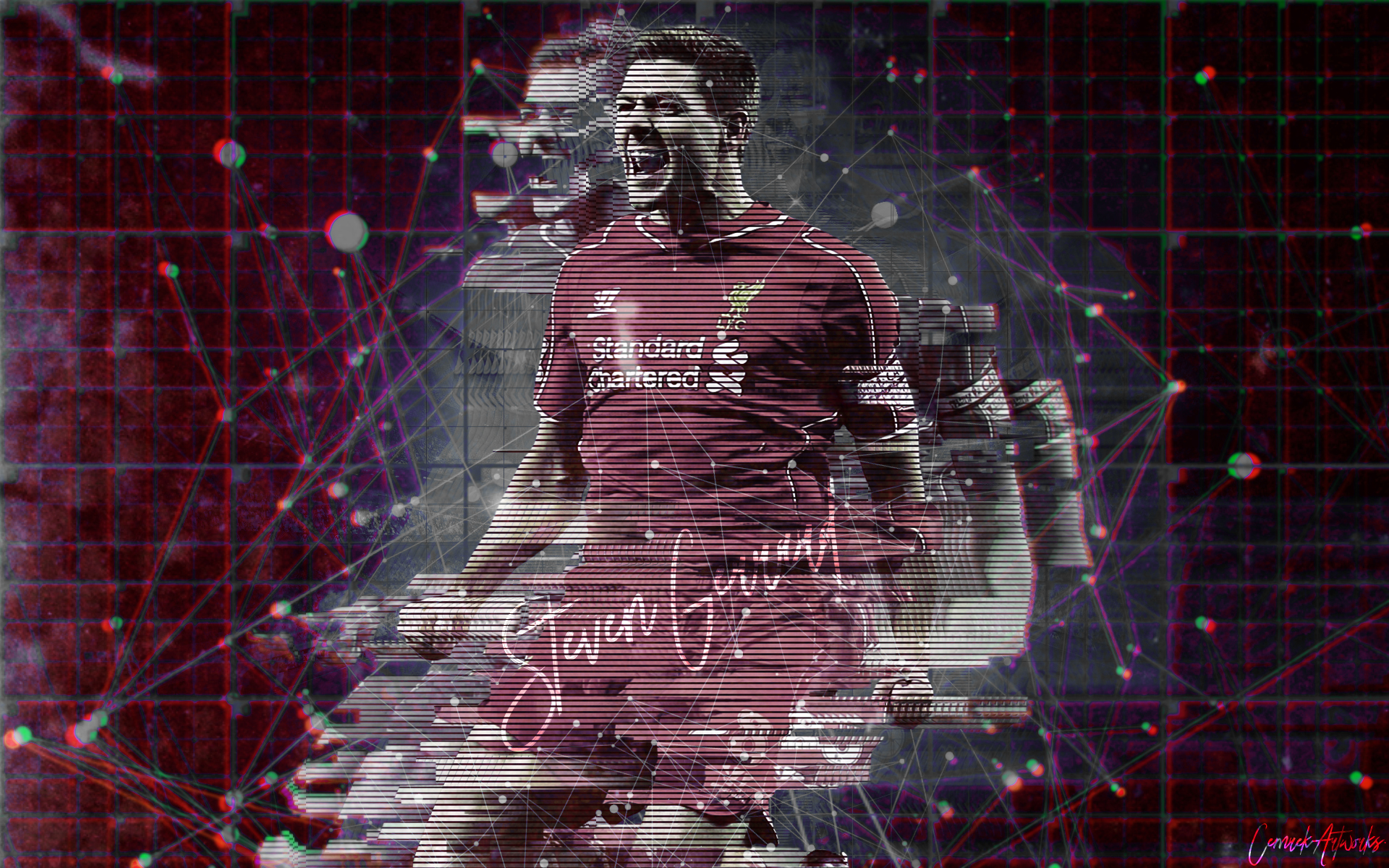Soccer Glitch Art Abstract Steven Gerrard Liverpool FC British Football Player 1920x1200