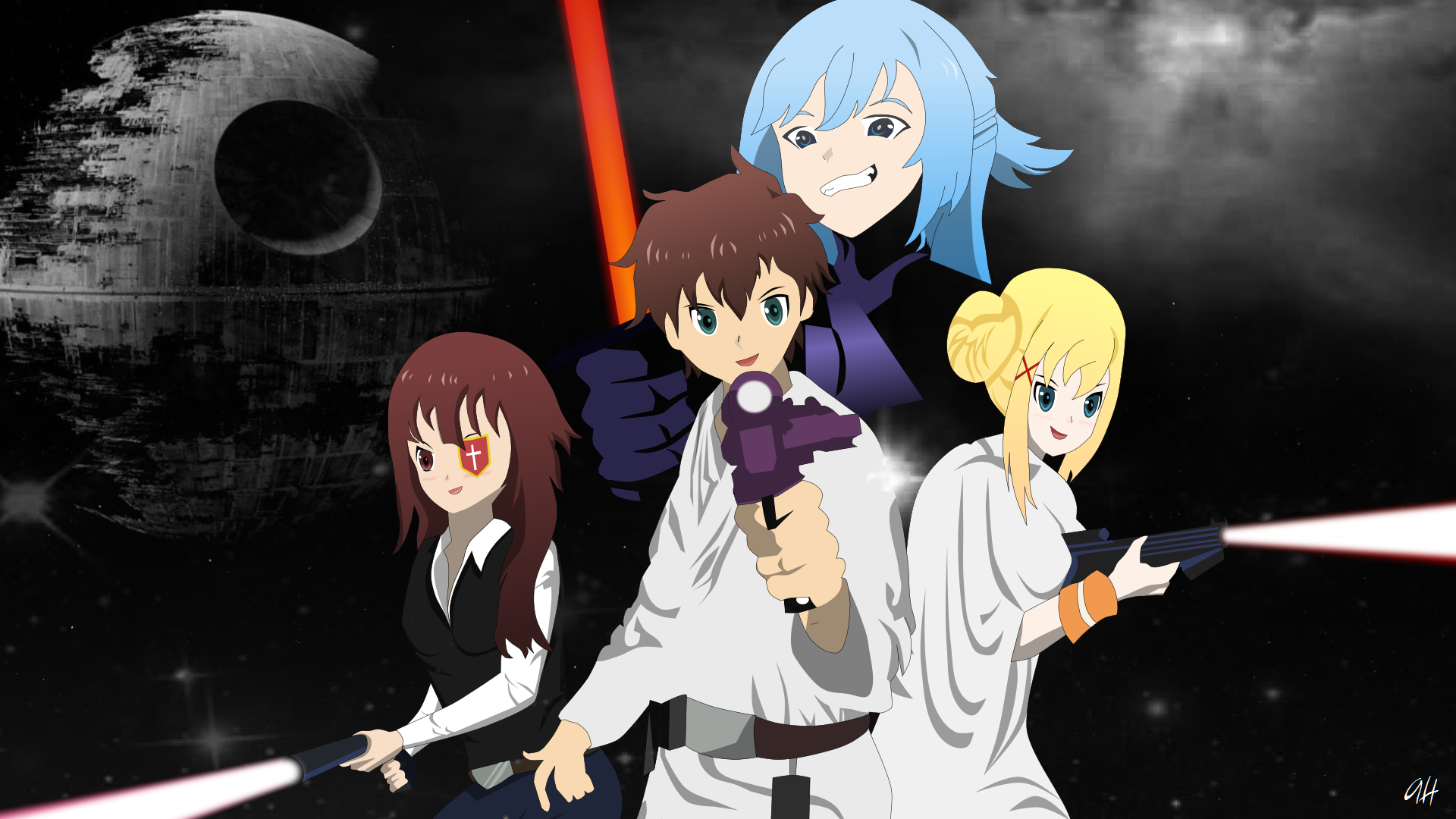 KonoSuba Star Wars Star Wars Episode IV A New Hope Crossover Anime Kazuma Satou Megumin KonoSuba Dar 1920x1080