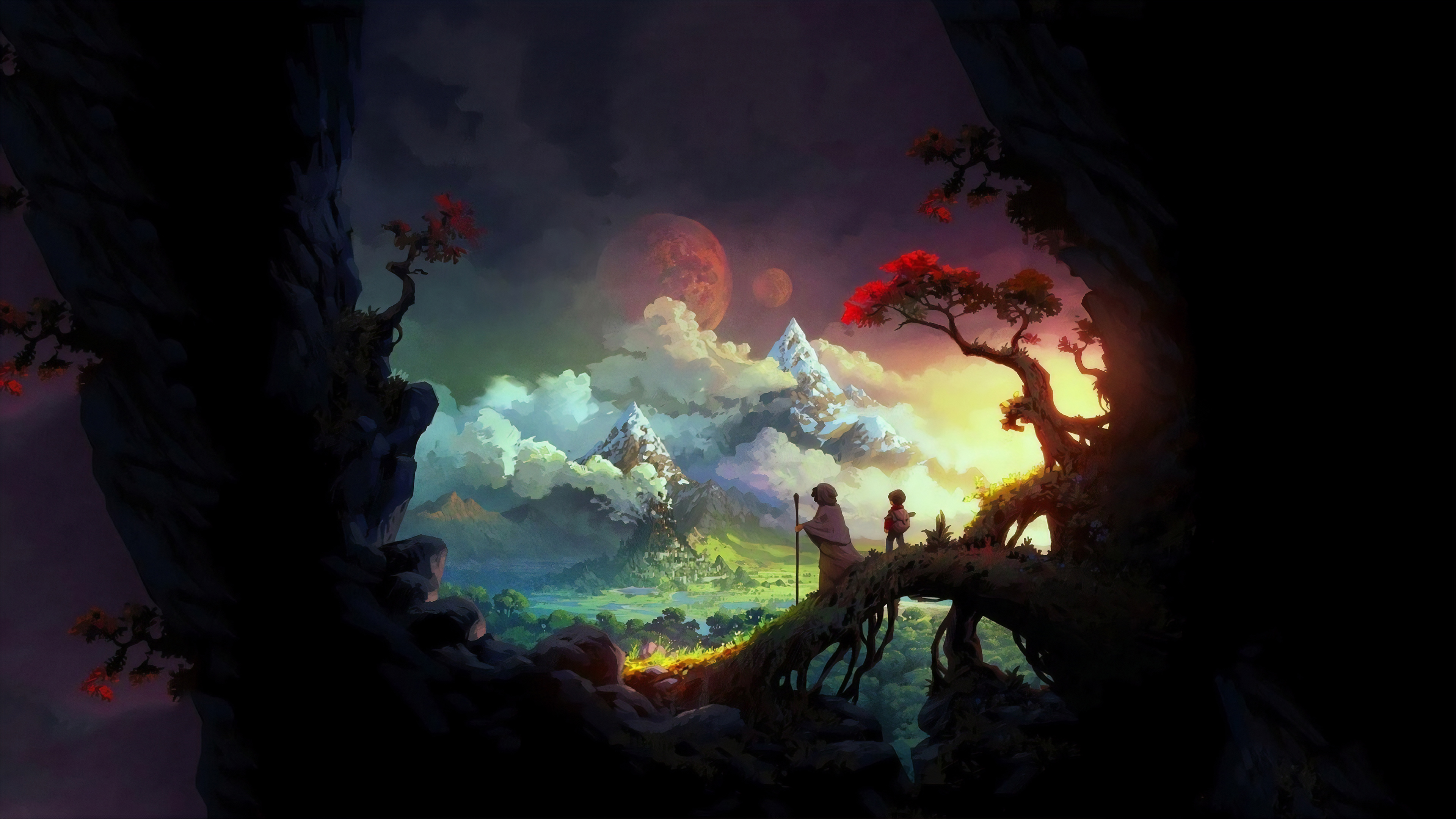 Digital Digital Art Artwork Illustration Fantasy Art Landscape Nature Trees Clouds Sun Sun Rays Suns 3840x2160