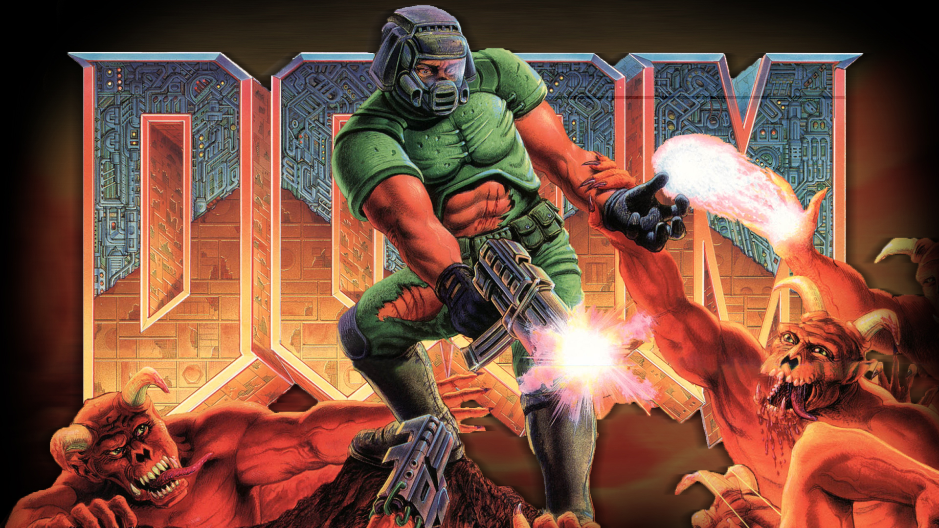 Doom Game Doom Guy Video Games Video Game Art Retro Games Demon 1920x1080