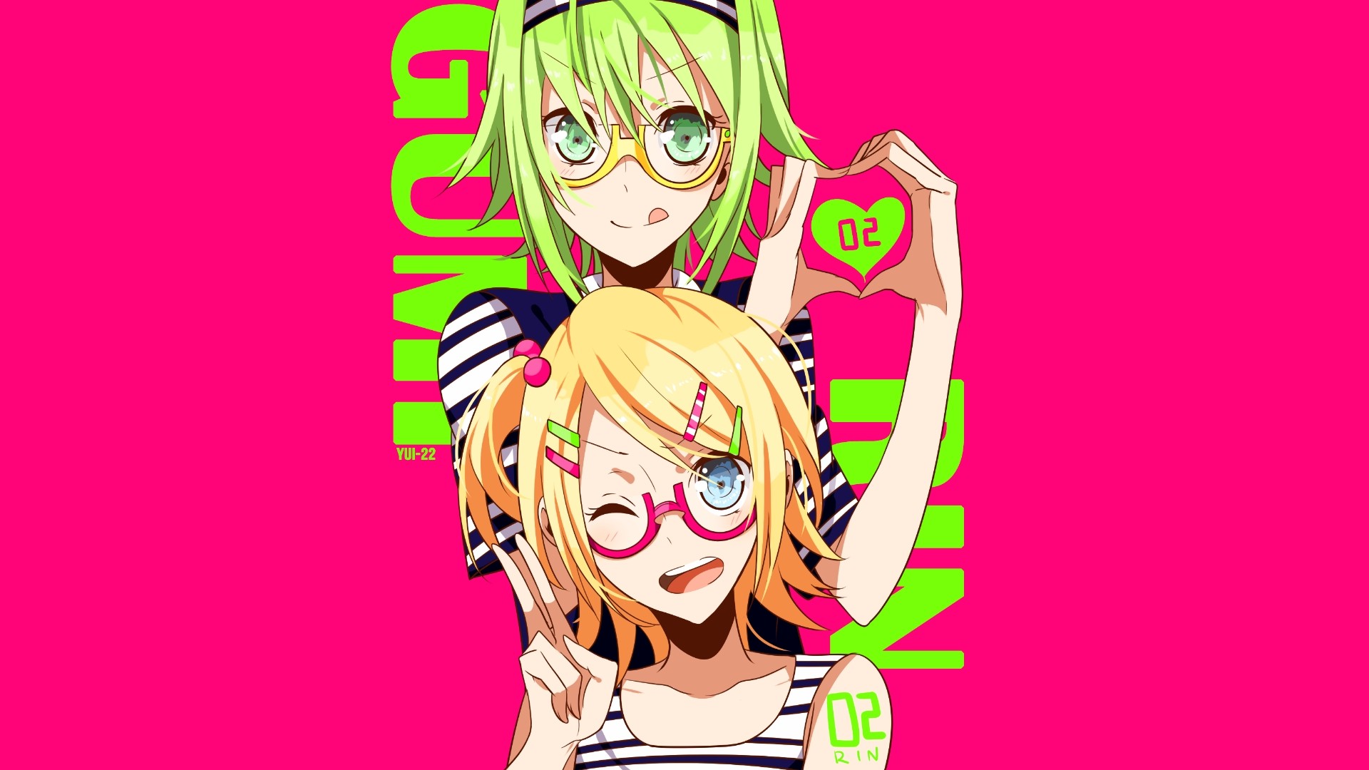 Anime Vocaloid Megpoid Gumi Kagamine Rin Pink Background Glasses Anime Girls Wallpaper Resolution 19x1080 Id Wallha Com