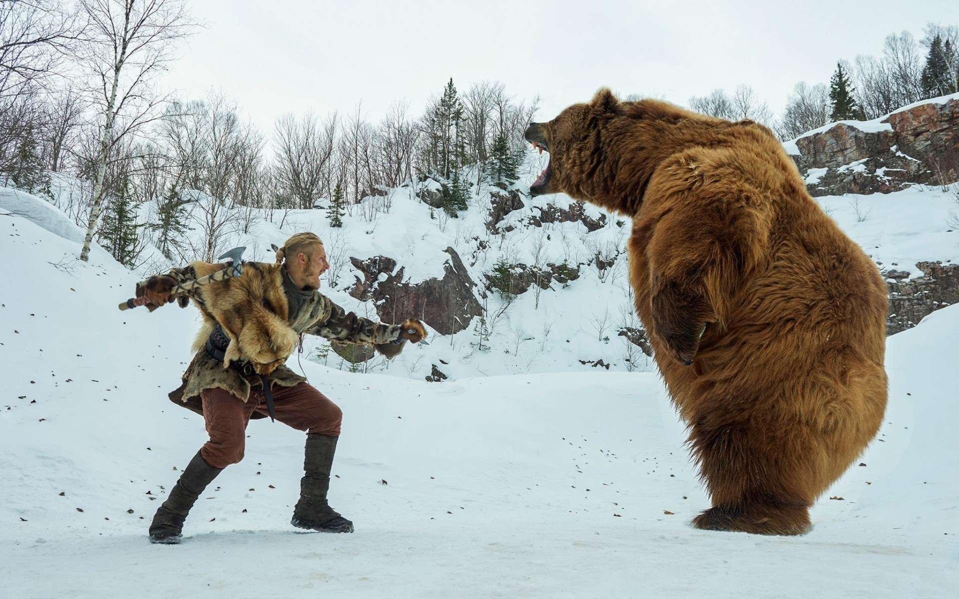 Animals Vikings TV Series Axes Bears Snow 1920x1200