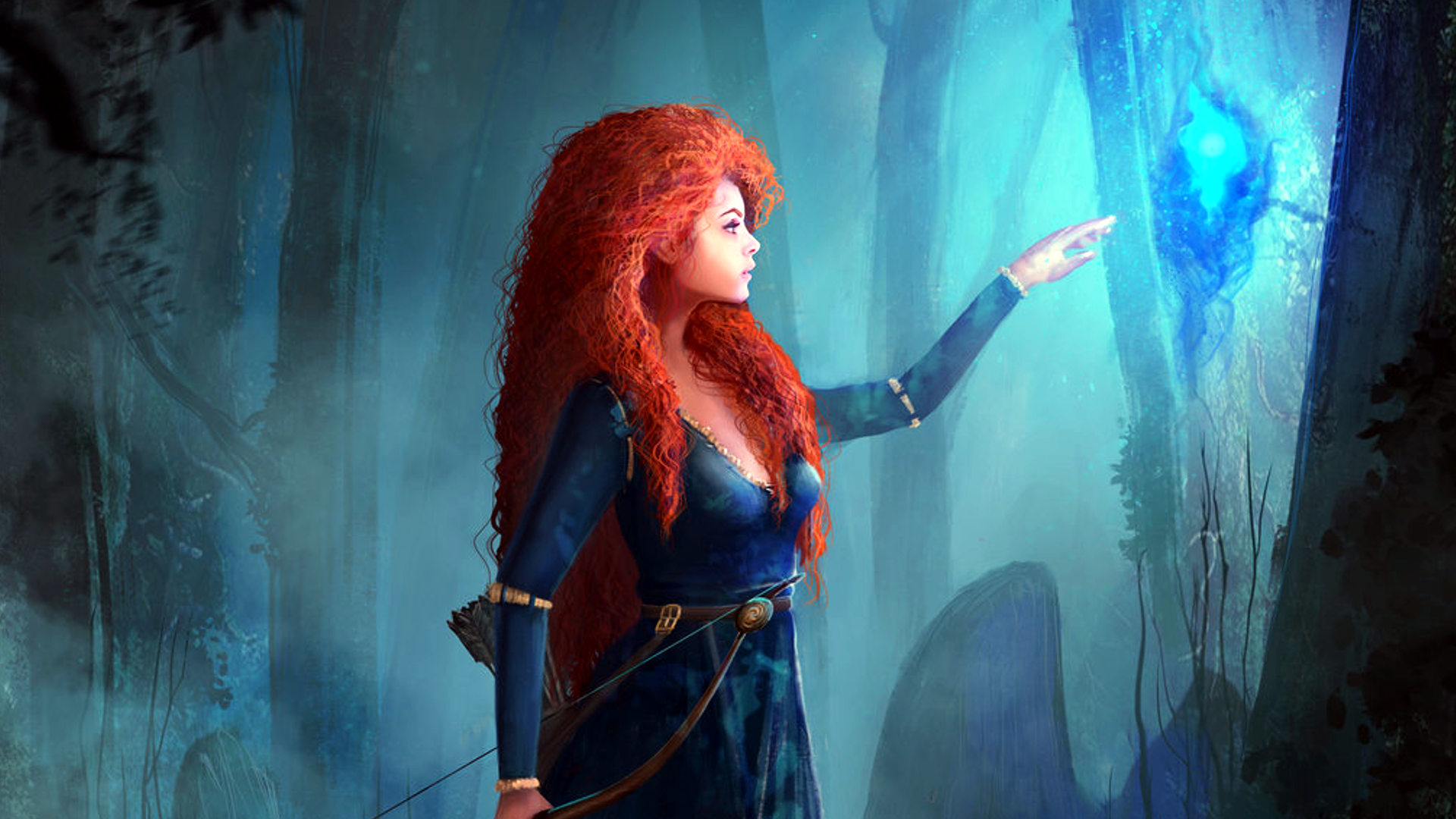 Brave Bow Disney Princess Merida Redhead Cyan Forest 1920x1080