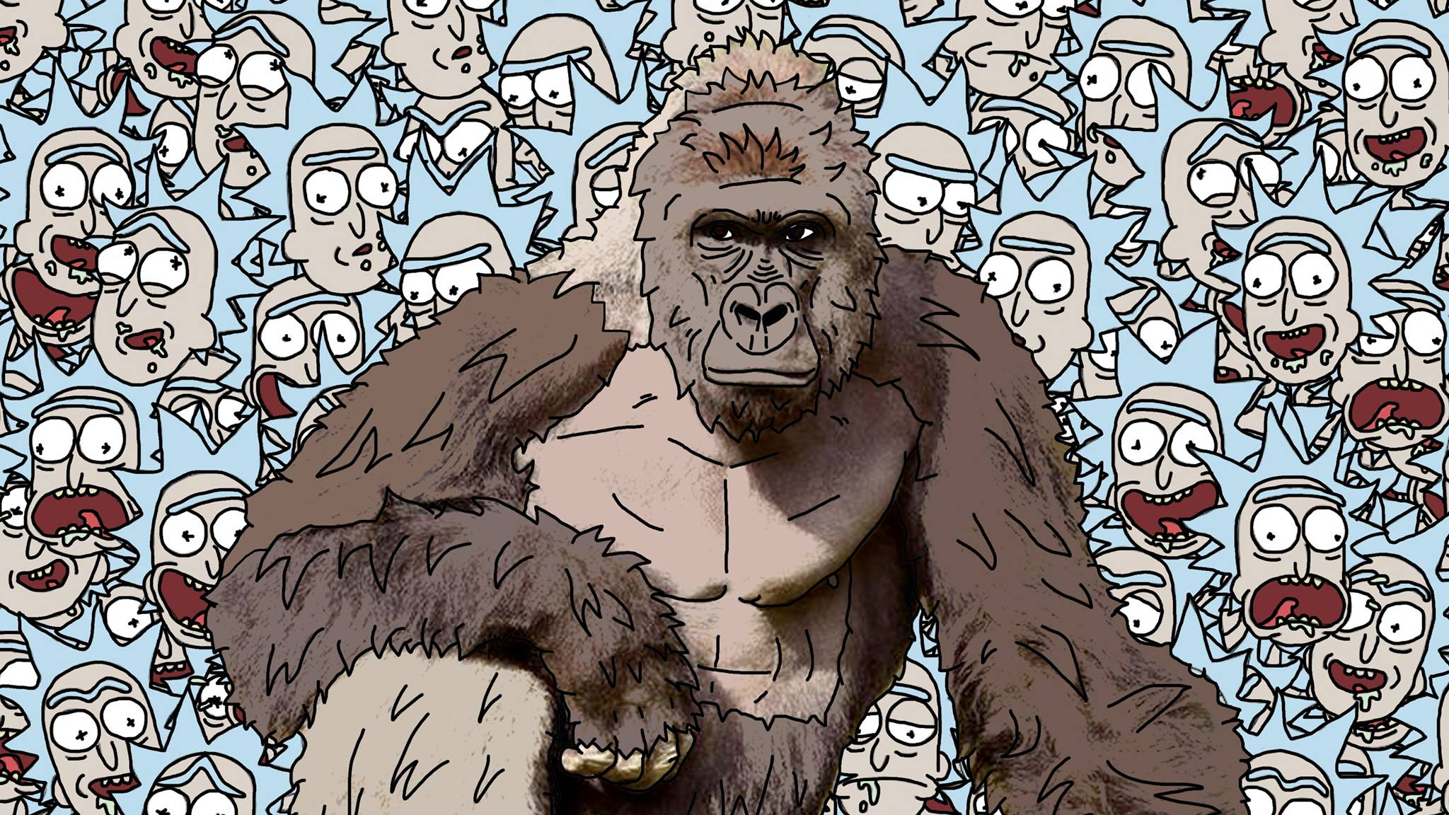 Harambe Rick And Morty Rick Sanchez Gorillas Cyan 2048x1152