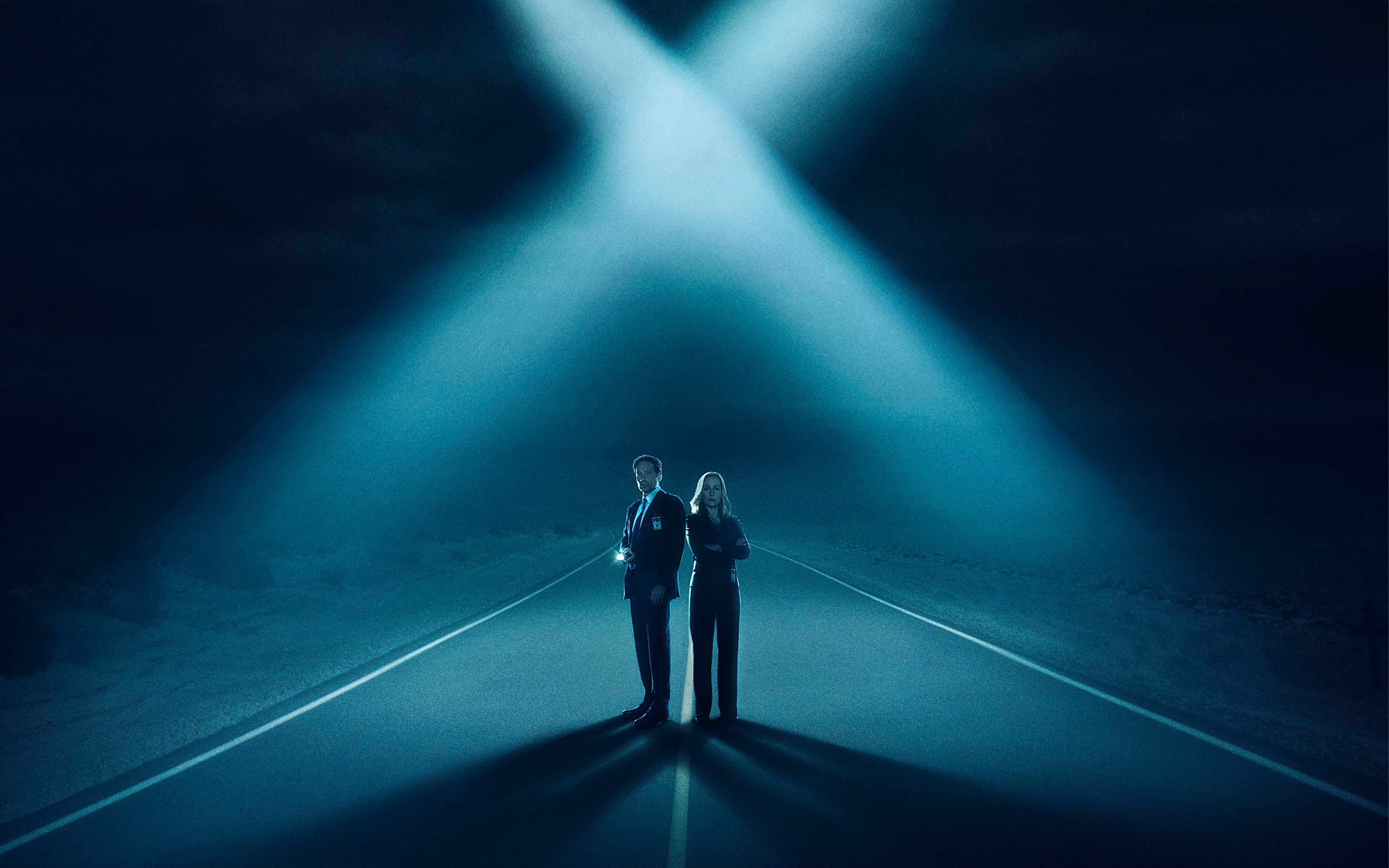 The X Files Fox Mulder Dana Scully TV Cyan Road Night David Duchovny 2160x1350
