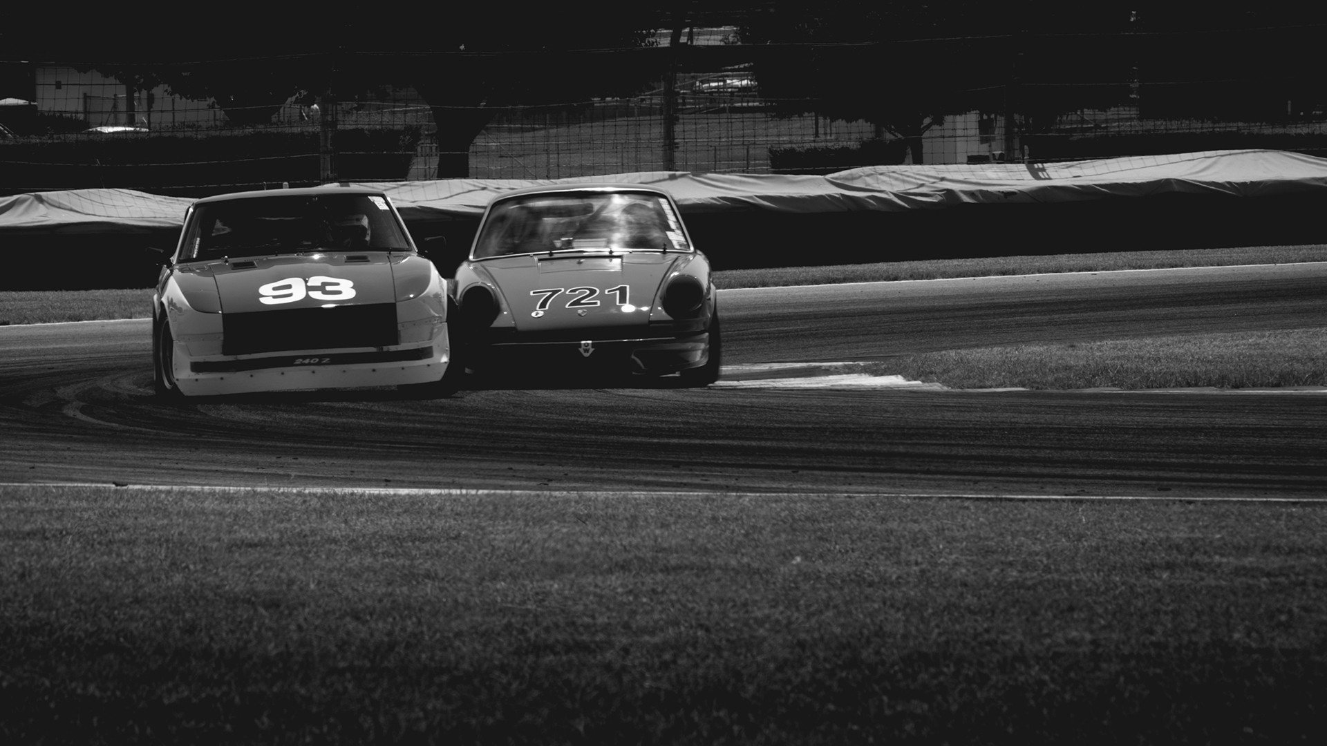 Race Cars Porsche 911 Photography Datsun 240Z Nissan S30 Race Tracks Turn Racing Monochrome 1920x1080