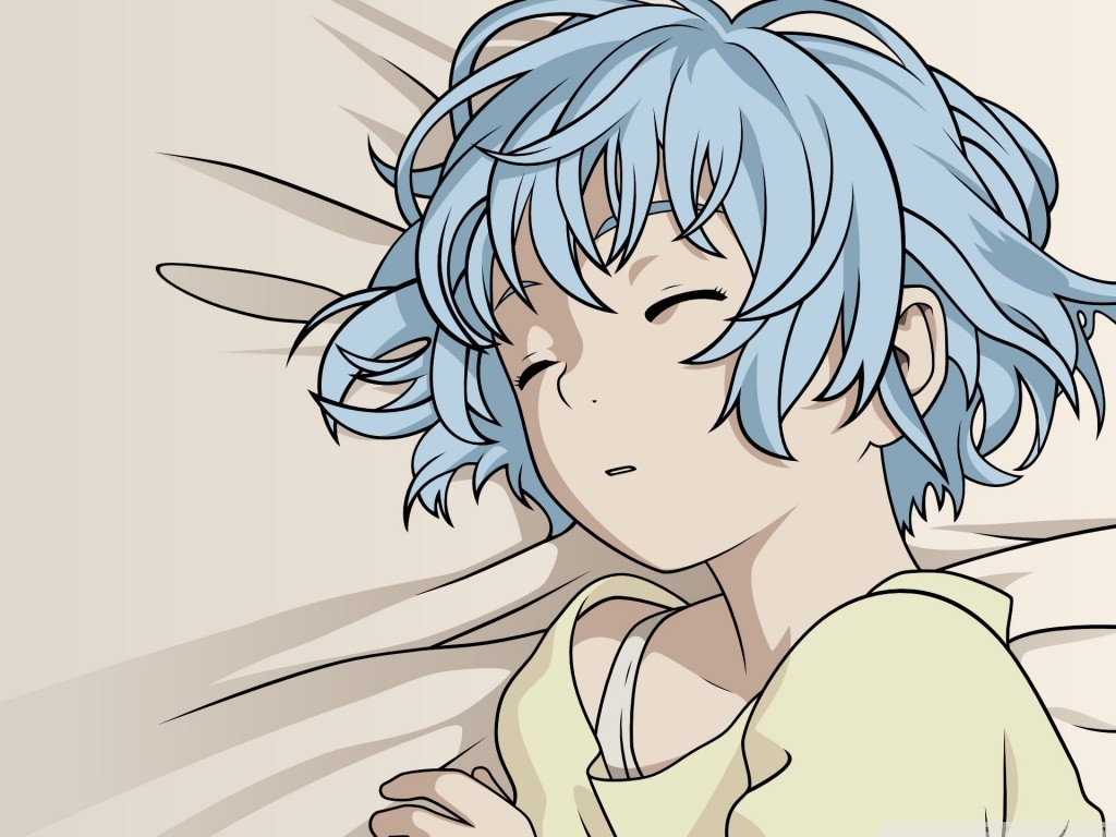 Anime Girls Sleeping T Shirt Blue Hair Bed Shangri La Murata Range 1024x768