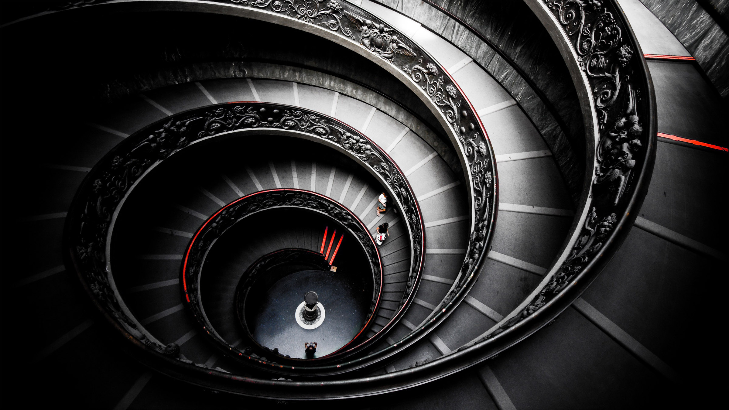 Stairs Monochrome Selective Coloring Circle Architecture Vatican City Rome Italy 2400x1350