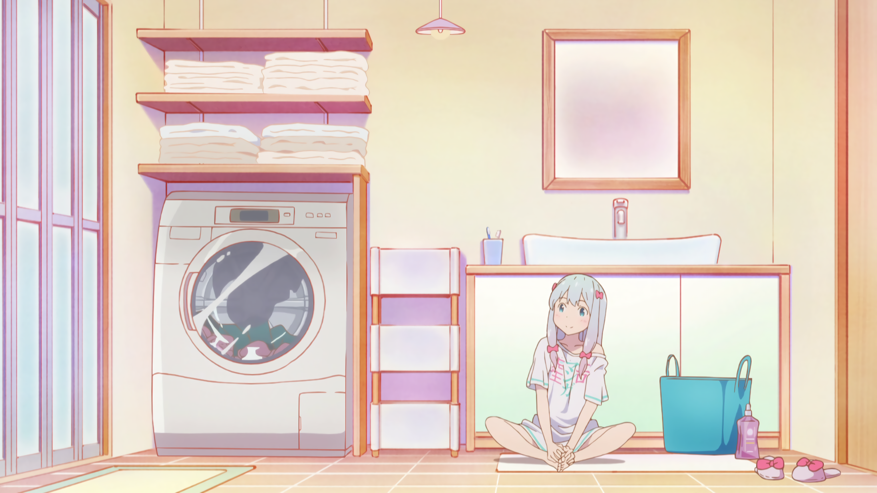 Eromanga Sensei Izumi Sagiri Washing Machine Anime Girls Sitting On The Floor Anime 3072x1728
