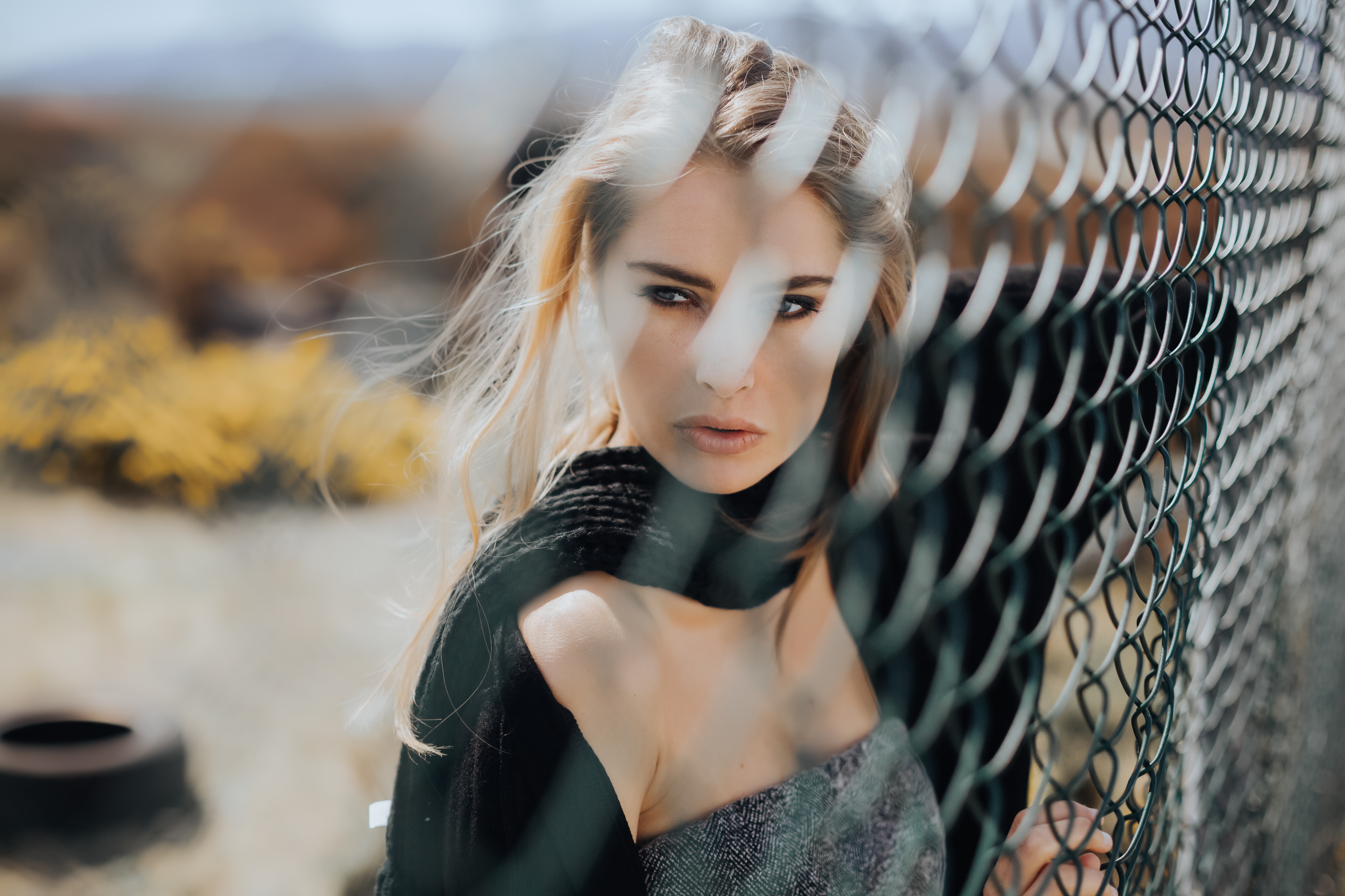 Women Blonde Blue Eyes Scarf Open Mouth Looking Into The Distance Fence David Olkarny Camille Rochet 5760x3840