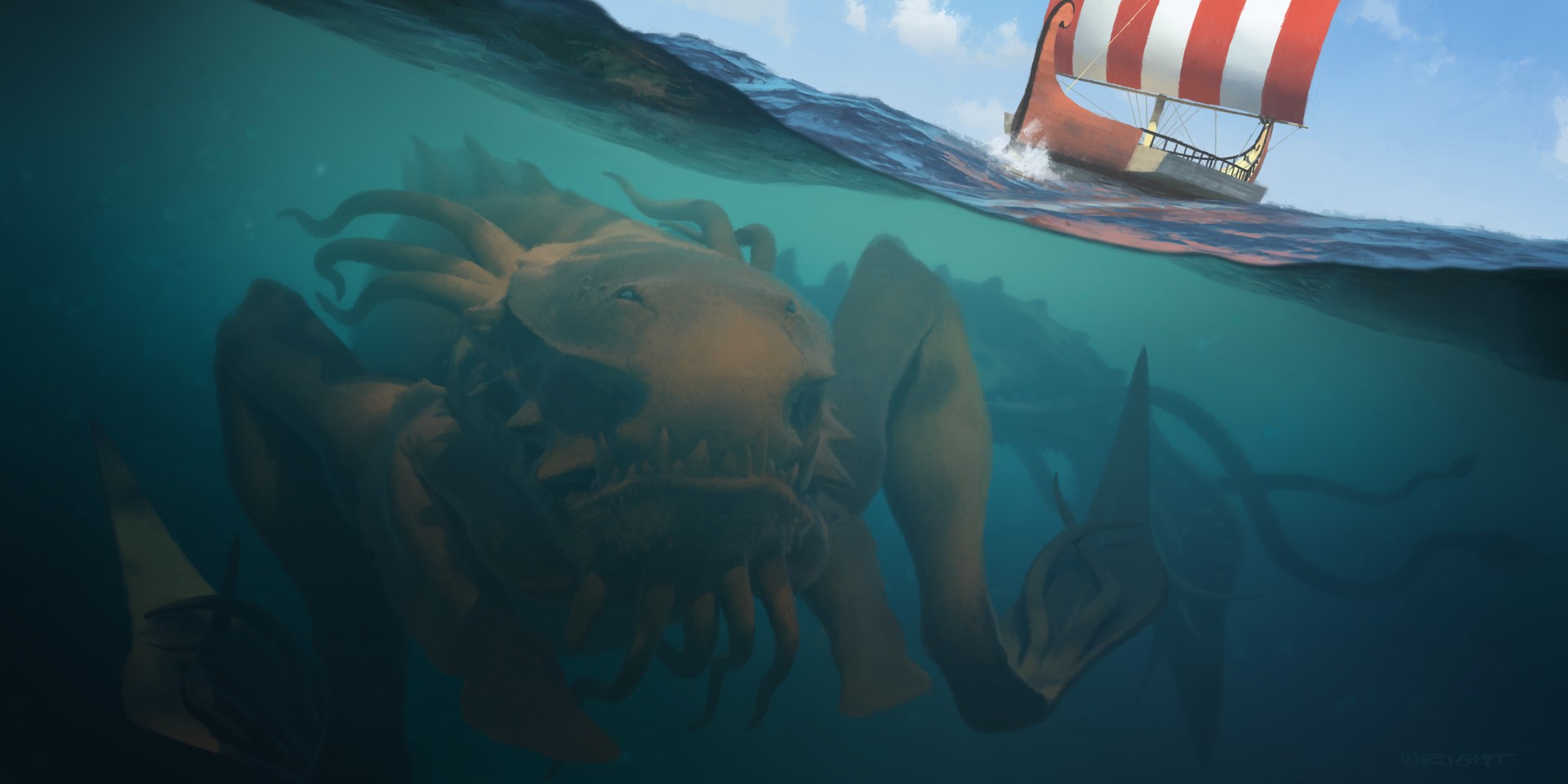 Kraken Sea Monsters Creature Underwater Fantasy Art 1920x960
