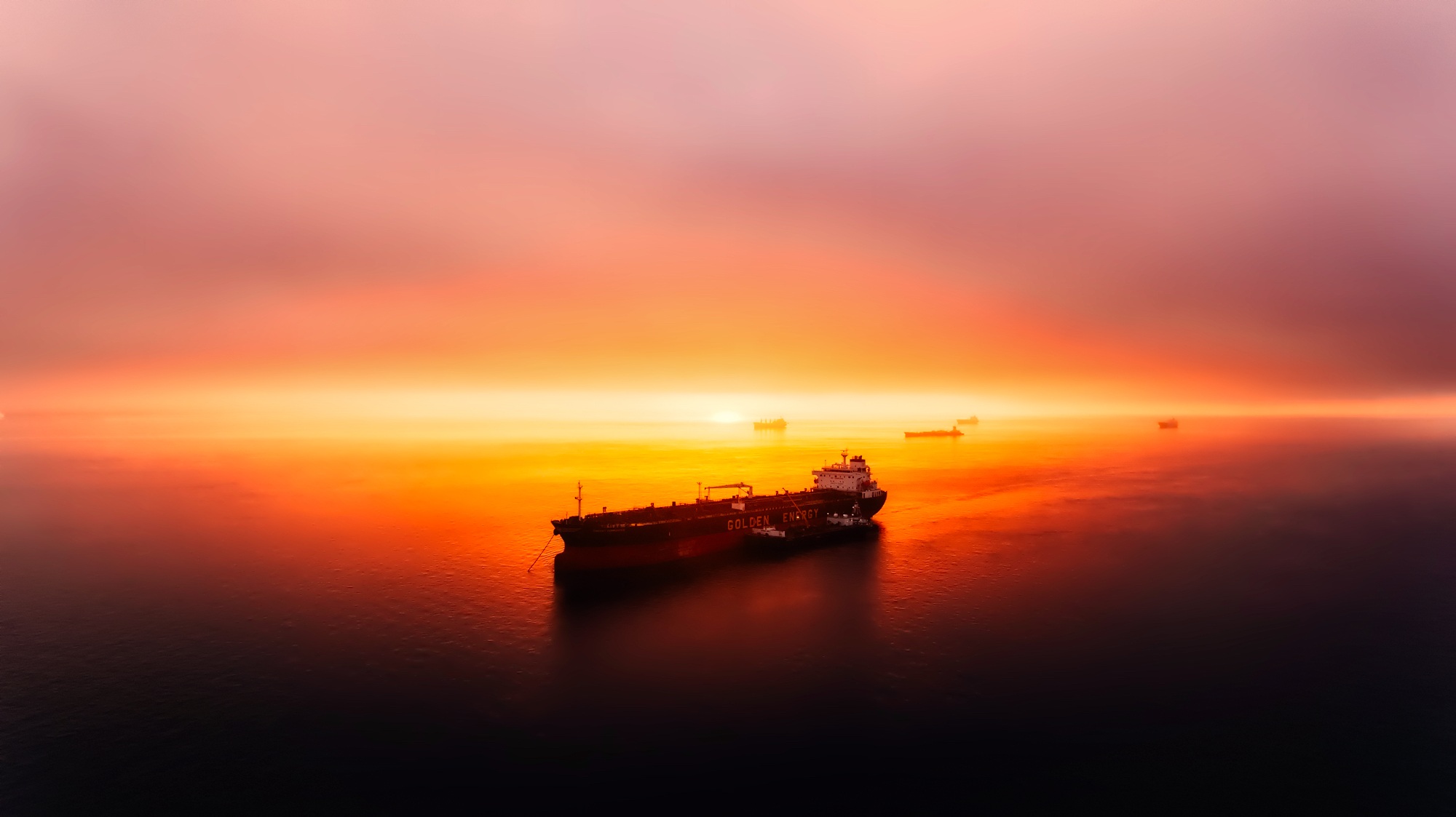 Photography Oil Tanker Sunset Sea 2000x1123