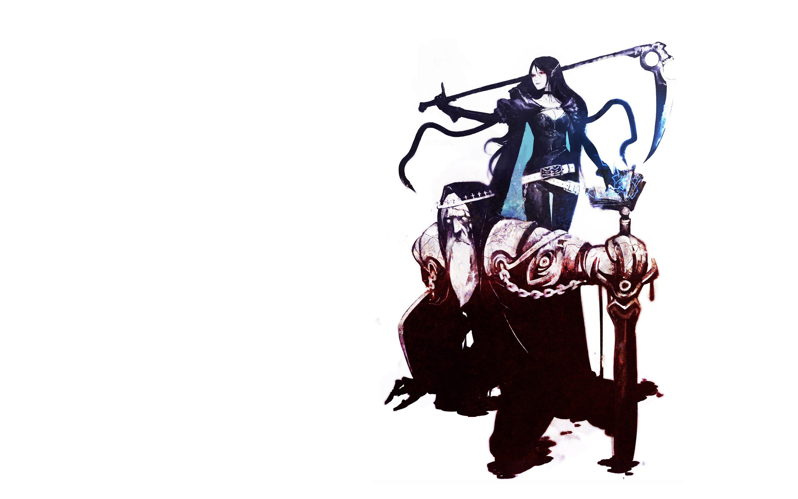 Anime Girls Huke Artist Black Rock Shooter Series Simple Background White Background Sword Armor Scy 2560x1600