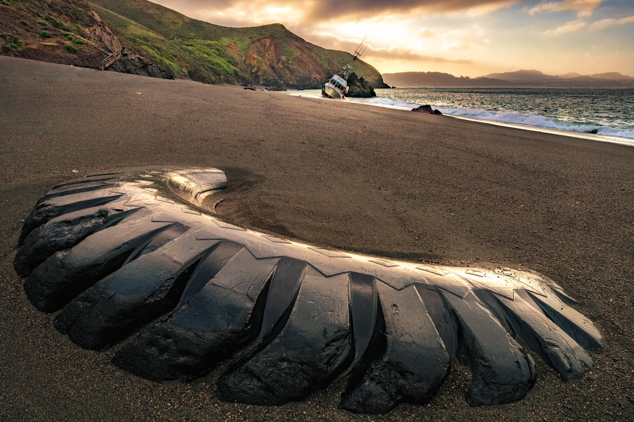 Tires Beach Sand Sea 2047x1365