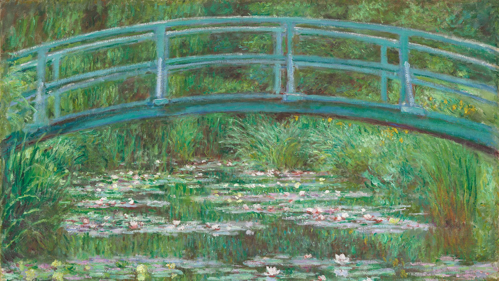 Claude Monet Bridge Painting Water Lilies Classic Art 1600x900