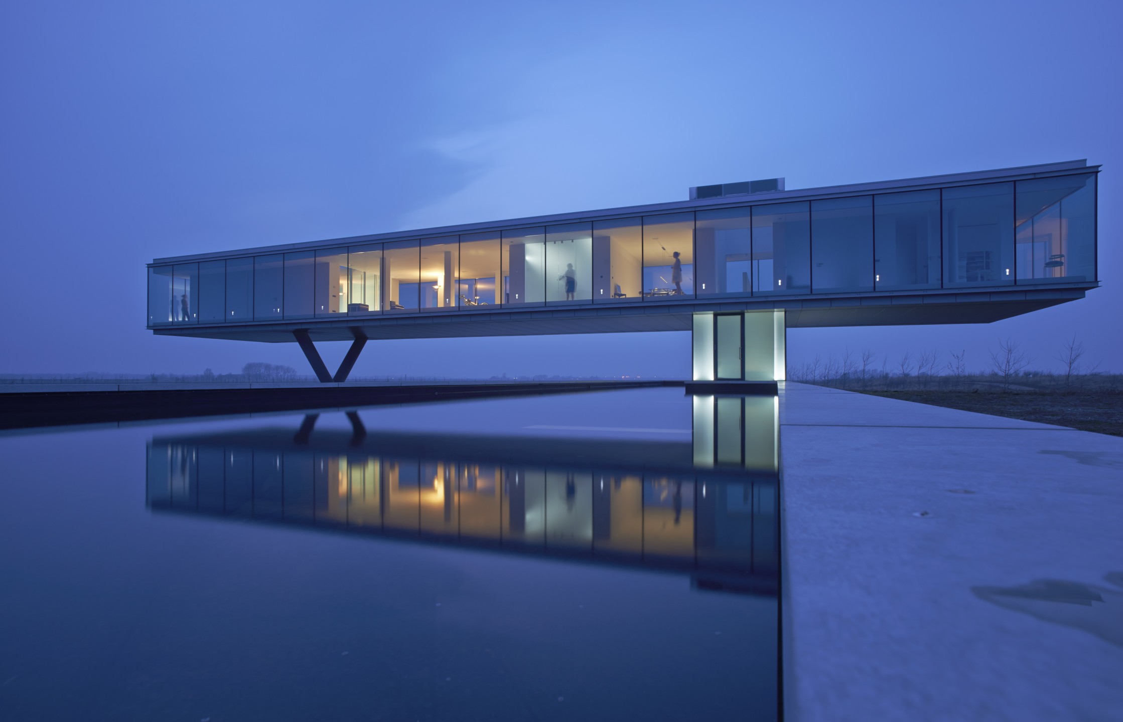 Modern Architecture Building House Glass Water Lights Reflection Window Paul De Ruiter Blue Villa Ko 2238x1440