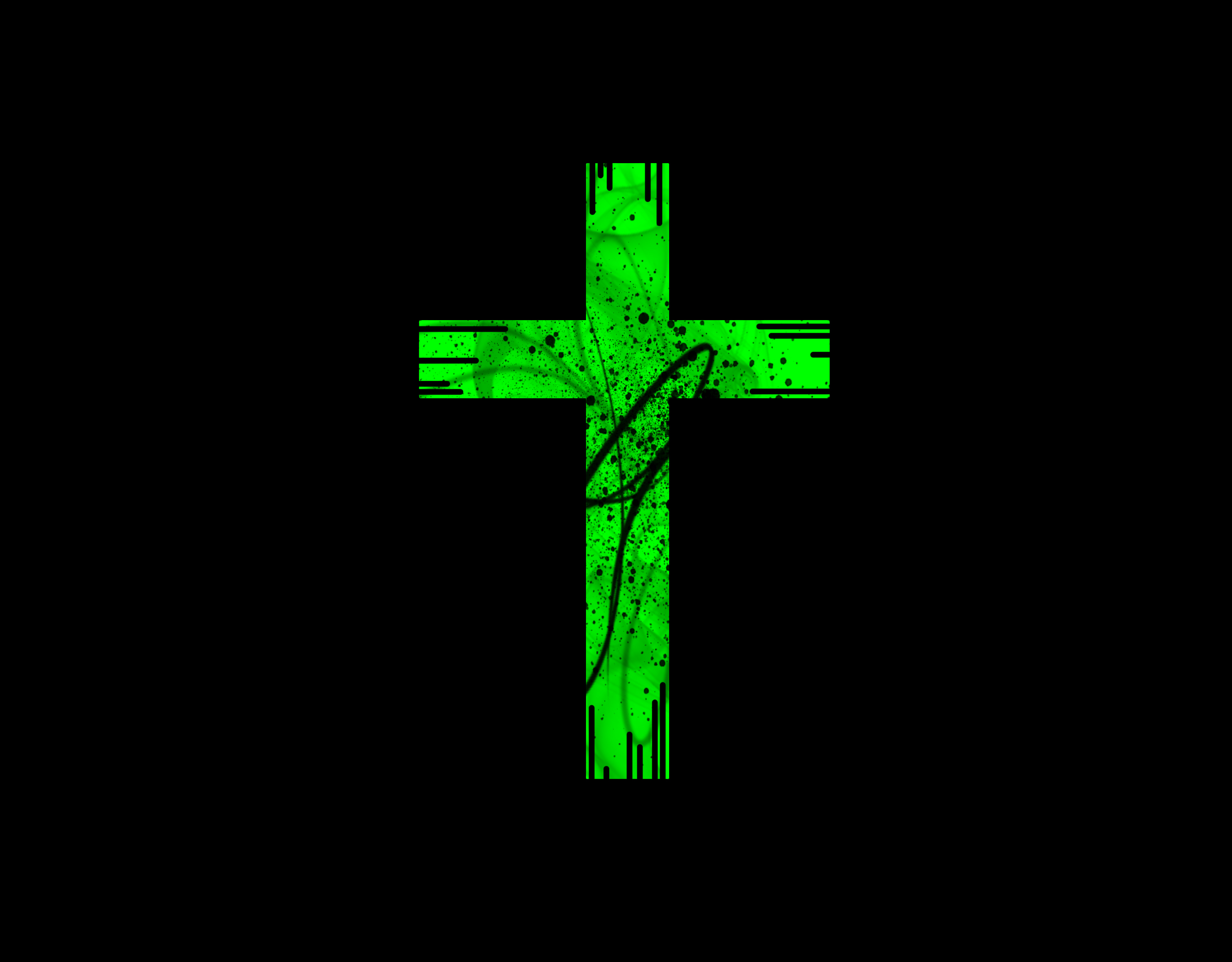 Cross Anime Black Background Green Black Artwork Digital Art Crucifix 3200x2500