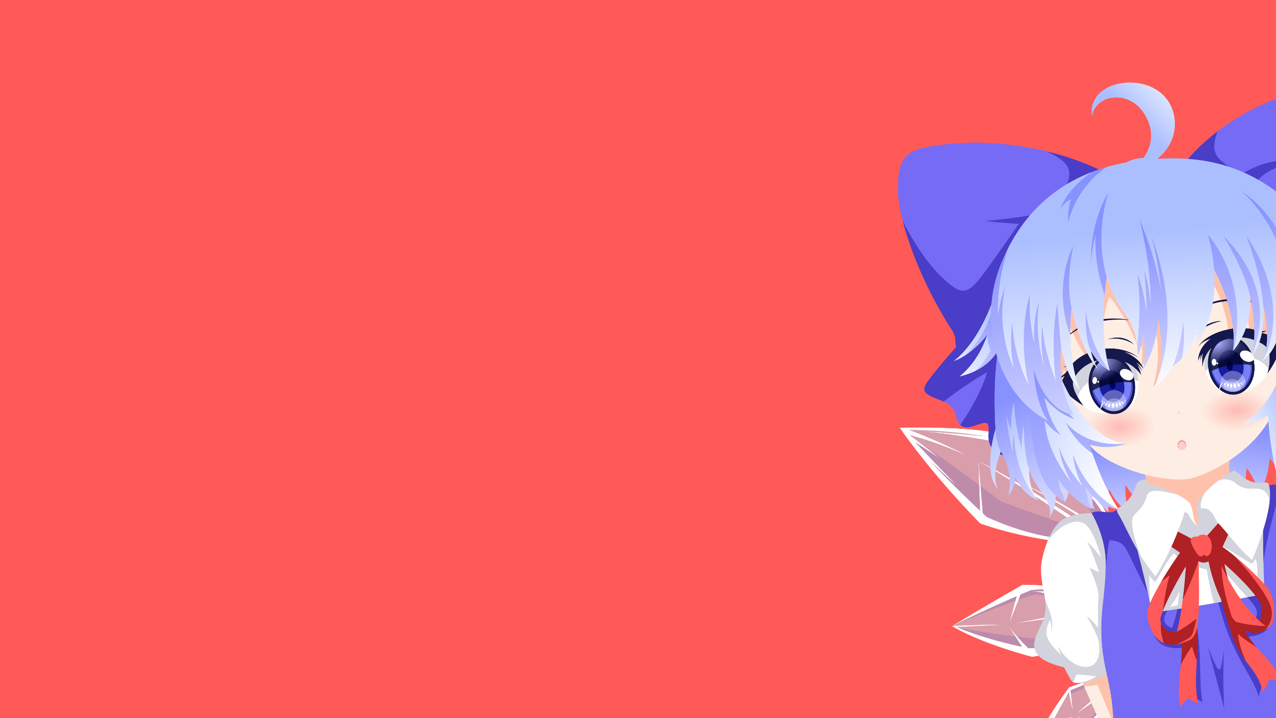 Cirno Touhou Anime Girls Red Background Blue Eyes Blue Hair Anime Simple Background 2560x1440