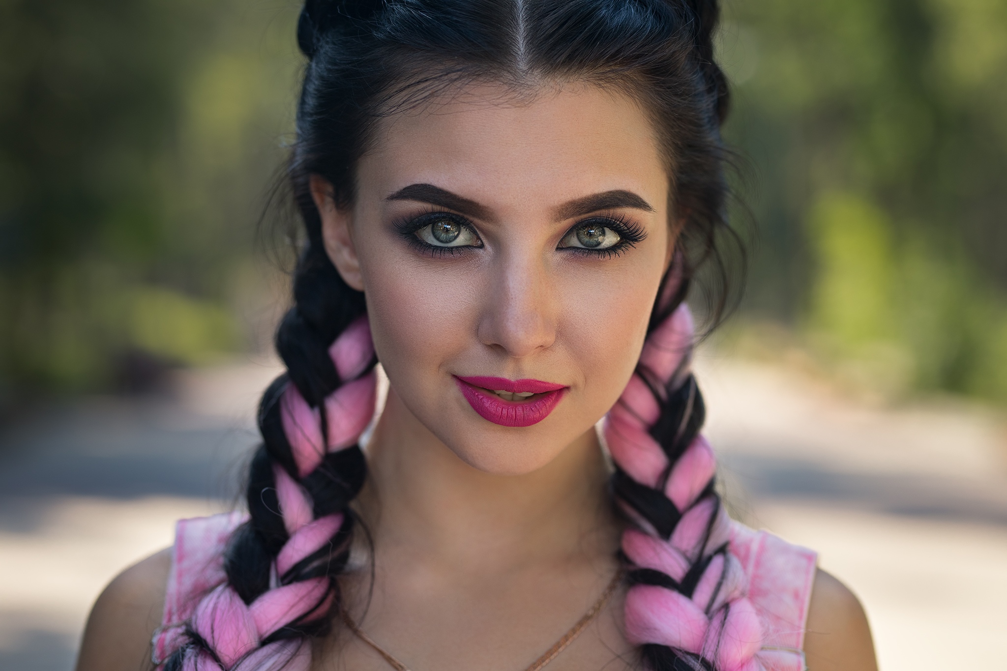 Dmitry Shulgin Women Model Face Dark Hair Braids Kristina Romanova Dmitry Sn Green Eyes 2048x1365