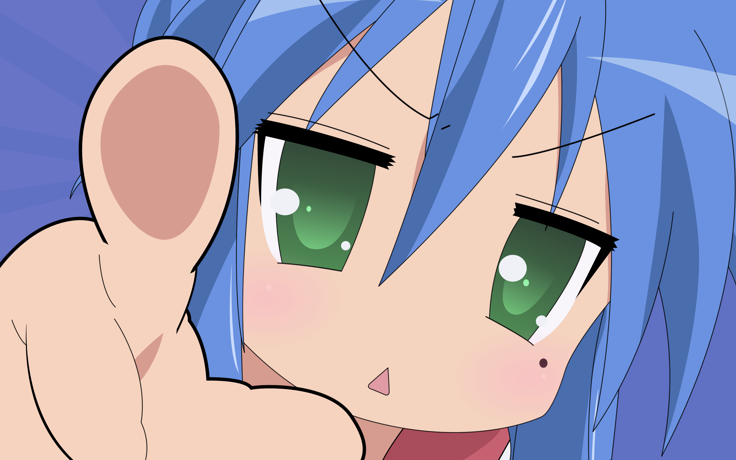 Anime Girls Anime Green Eyes Blue Hair Fingers 2560x1600