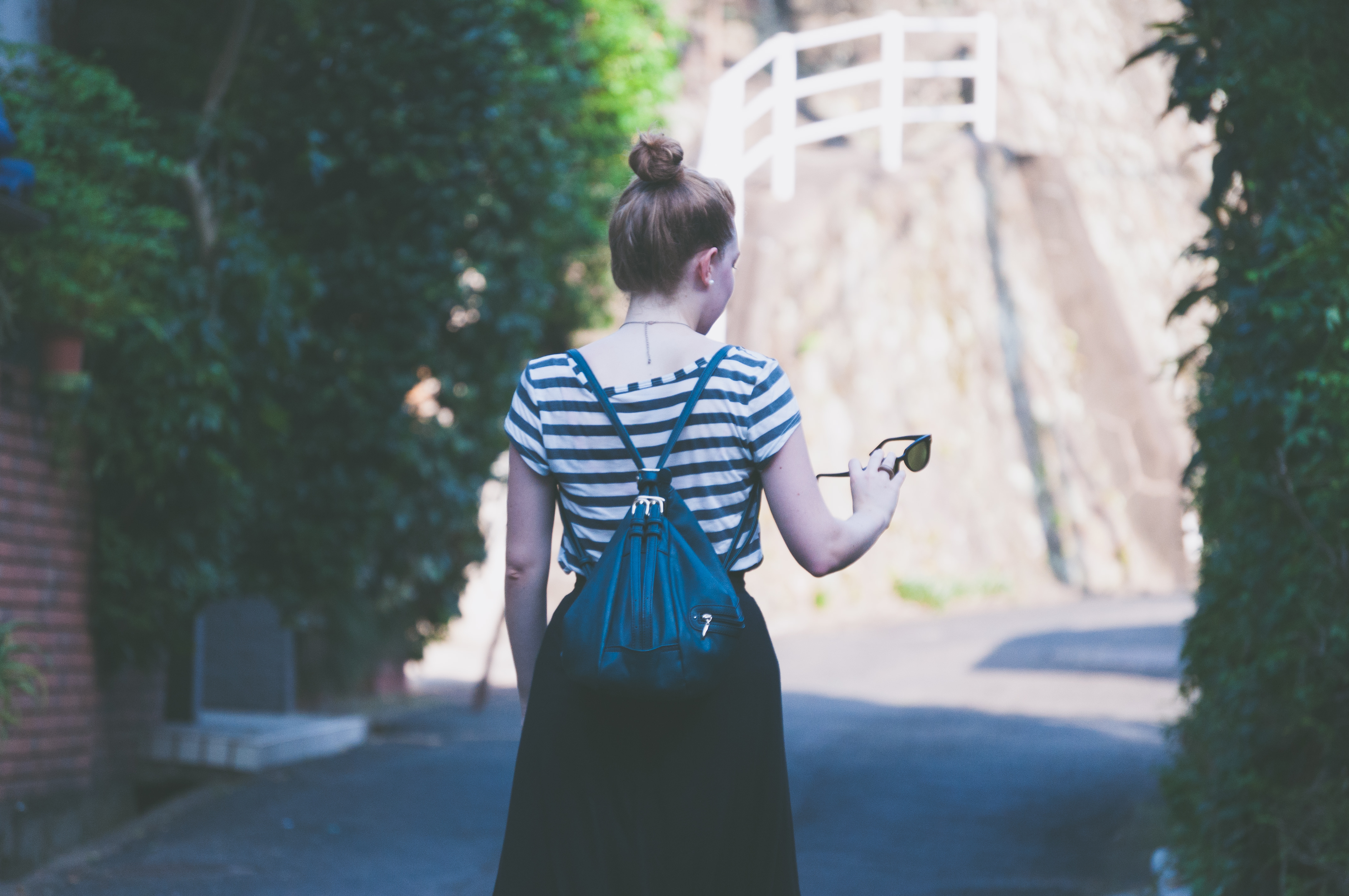 Traveller Bag Back Women Women Outdoors Women With Glasses Depth Of Field Trees Road Cityscape 4288x2848