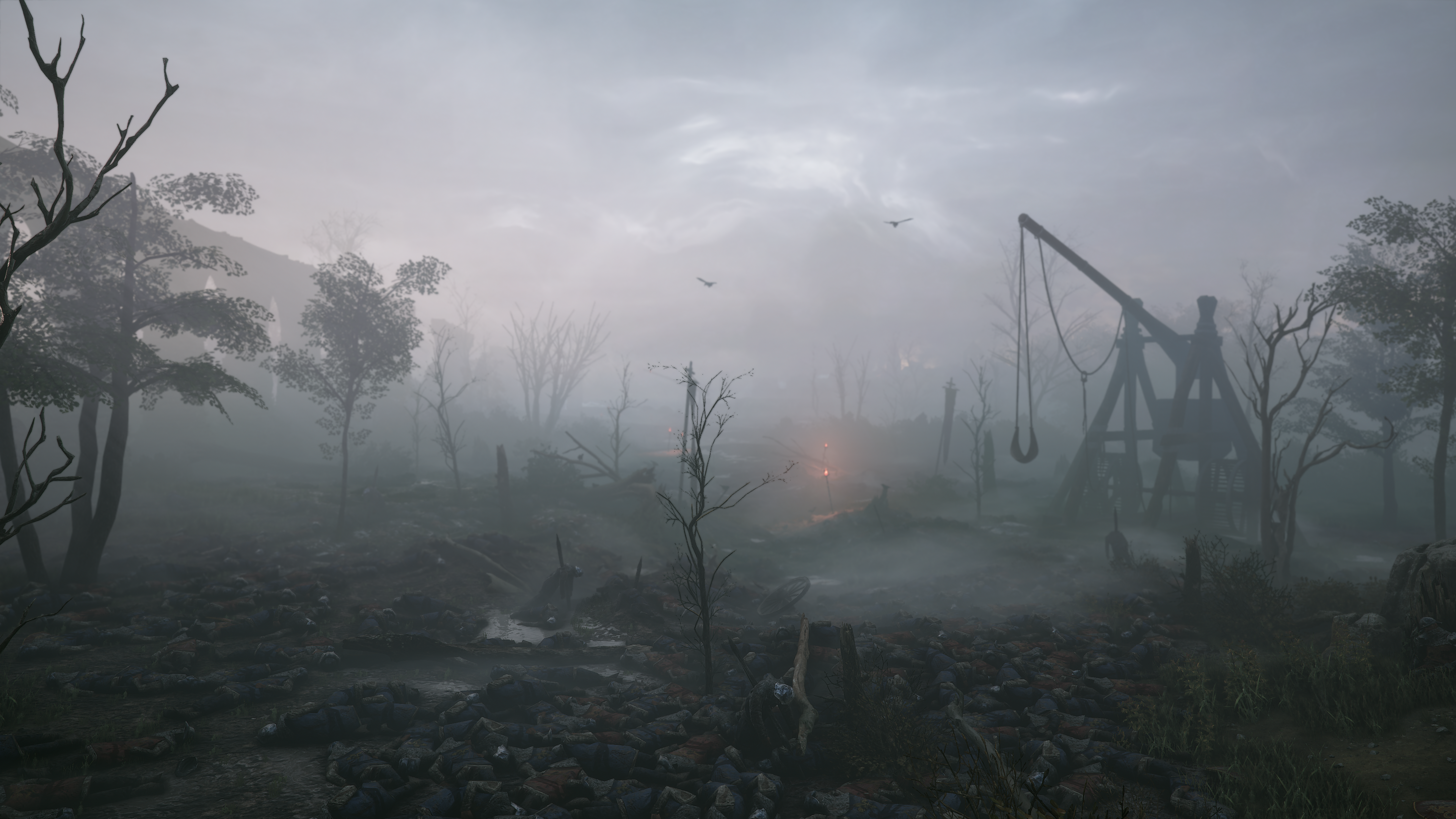 A Plague Tale Innocence PC Gaming Screen Shot Death Trebuchet Torches Trees Birds 3840x2160