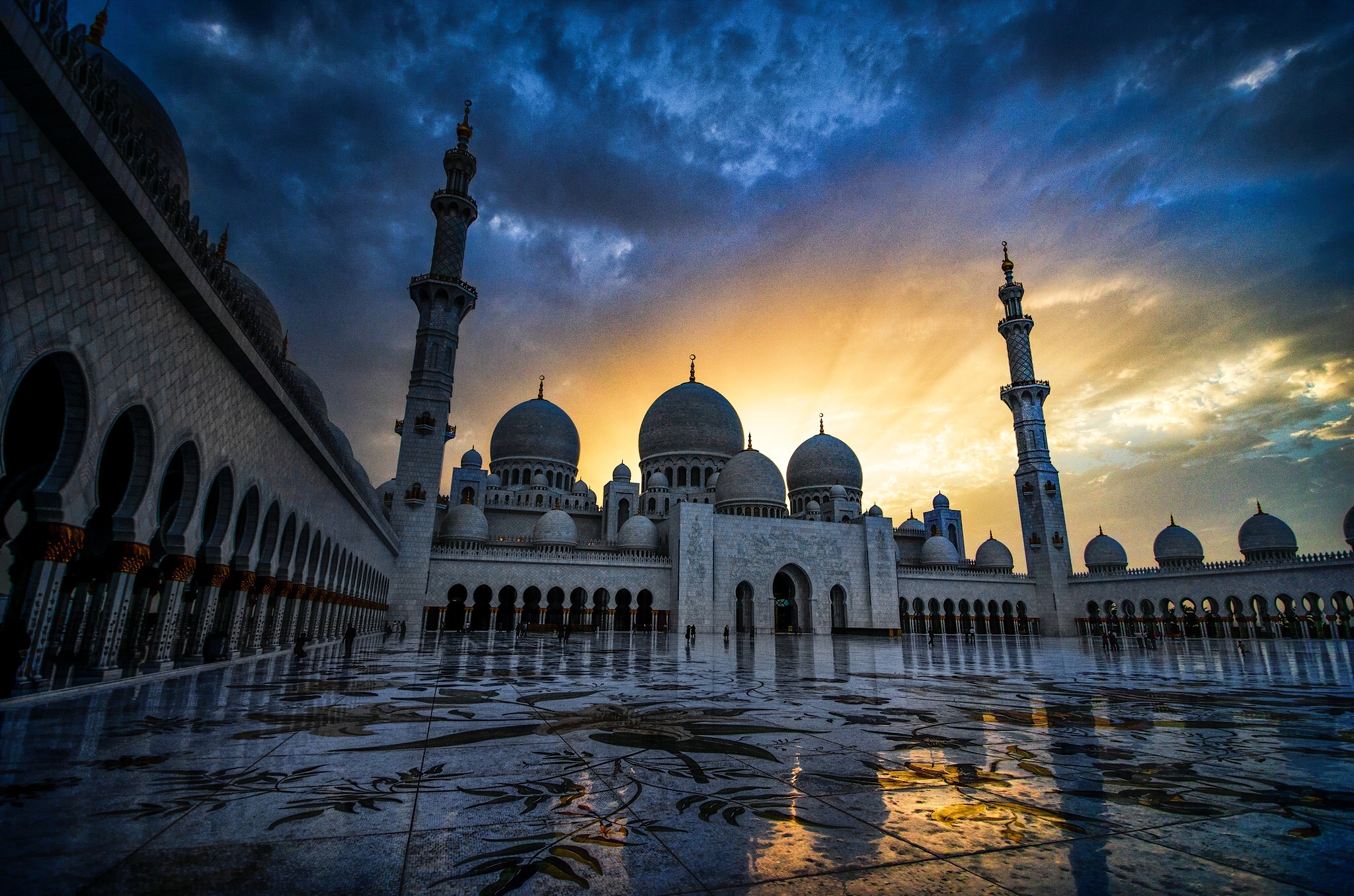 Sheikh Zayed Grand Mosque Mosque Abu Dhabi United Arab Emirates Sunset Architecture 2048x1356