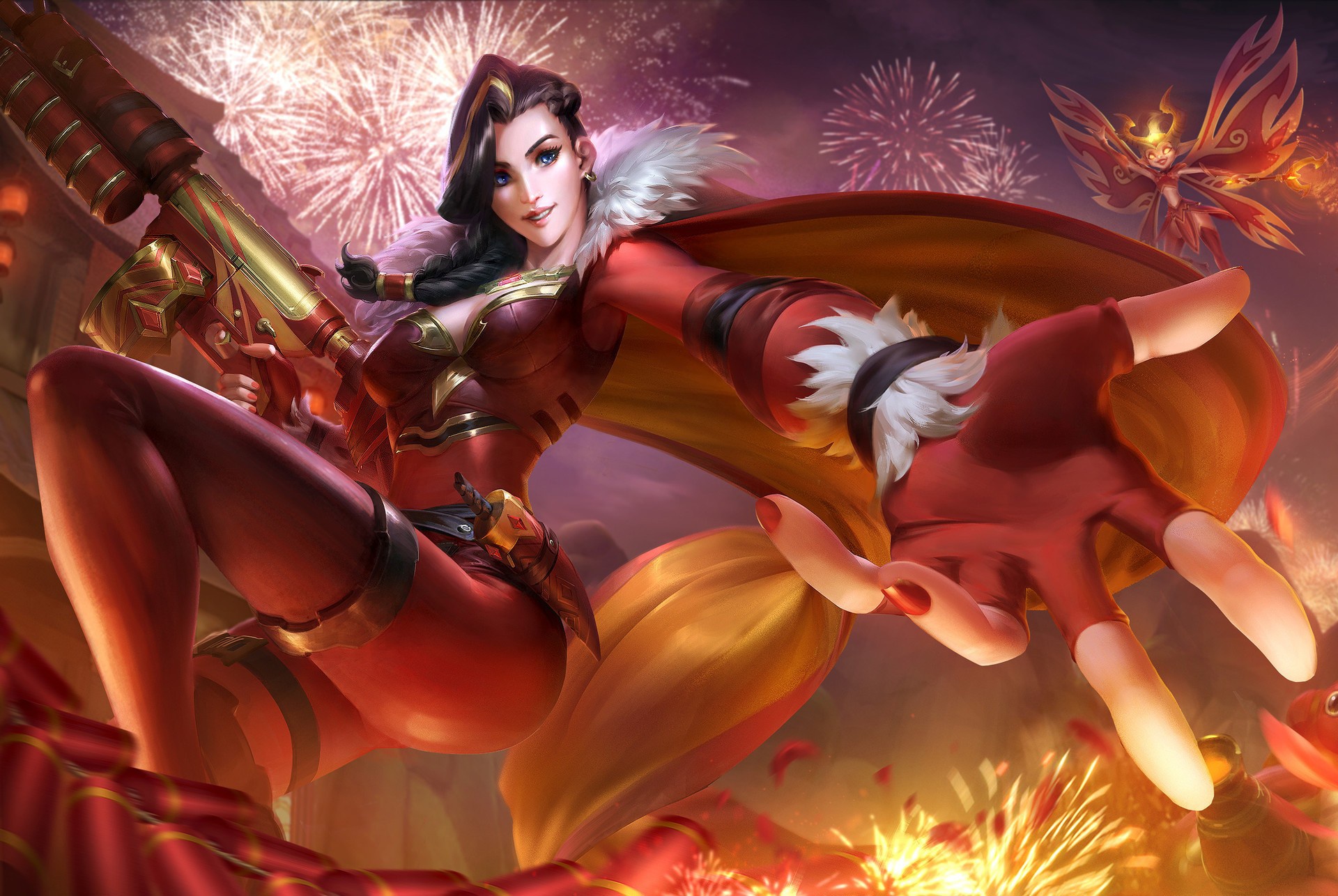 Fantasy Art Fantasy Girl Artwork Legs Painted Nails Dark Hair Fireworks Paladins Champions Of The Re 1920x1286