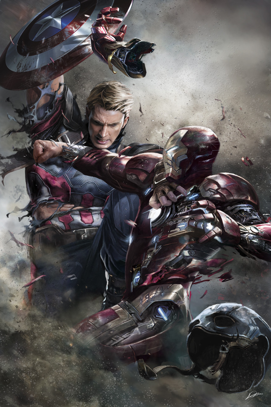 Captain America Steve Rogers Iron Man Tony Stark Marvel Comics Artwork Digital Art Battle Civil War  866x1299