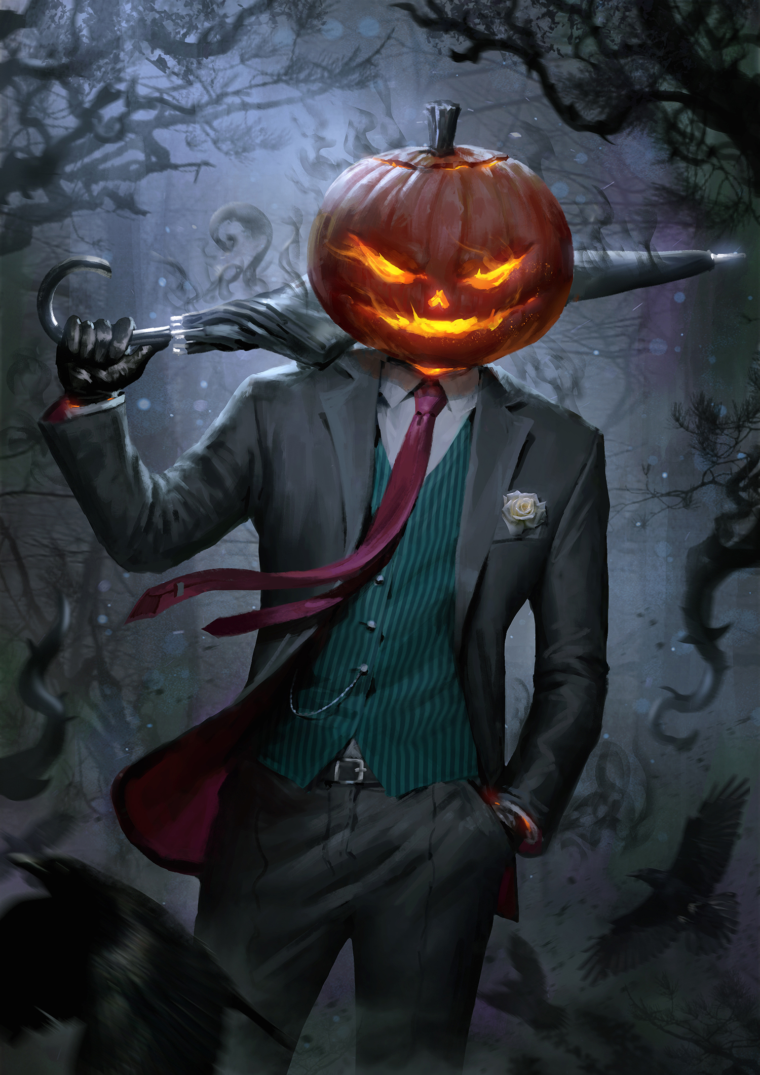 Halloween Holiday Jack O Lantern Pumpkin Suite Artwork Digital Art Portrait Display Vertical Digital 1500x2122
